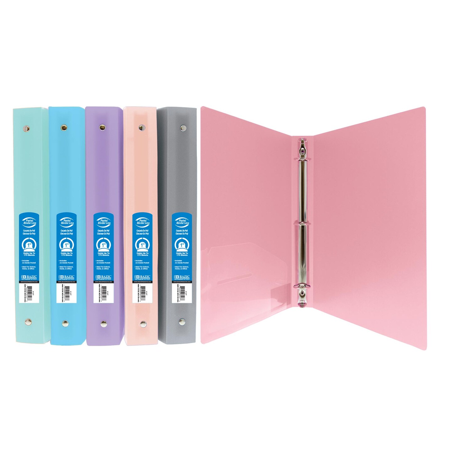 BAZIC 1&#x22; Pastel Color Poly 3-Ring Binder w/ Pocket