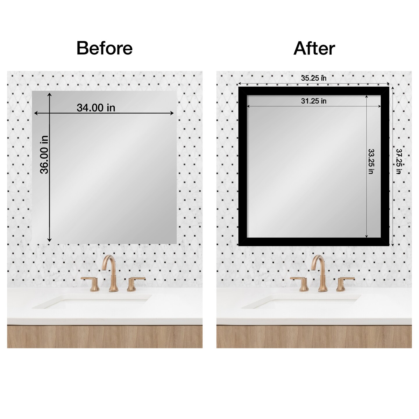 Amanti Art Mirror Makeover Bathroom Mirror Frame Border Kit - Fully Assembled Peel and Stick Frame - Mirror NOT Included - Brushed Black or Nickel Trim