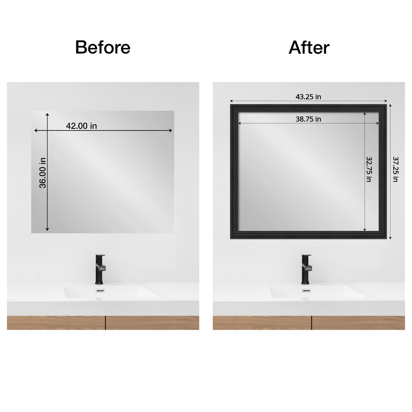 Amanti Art Mirror Makeover Bathroom Mirror Frame Border Kit - Fully Assembled Peel and Stick Frame - Mirror NOT Included - Shipwreck Narrow Trim