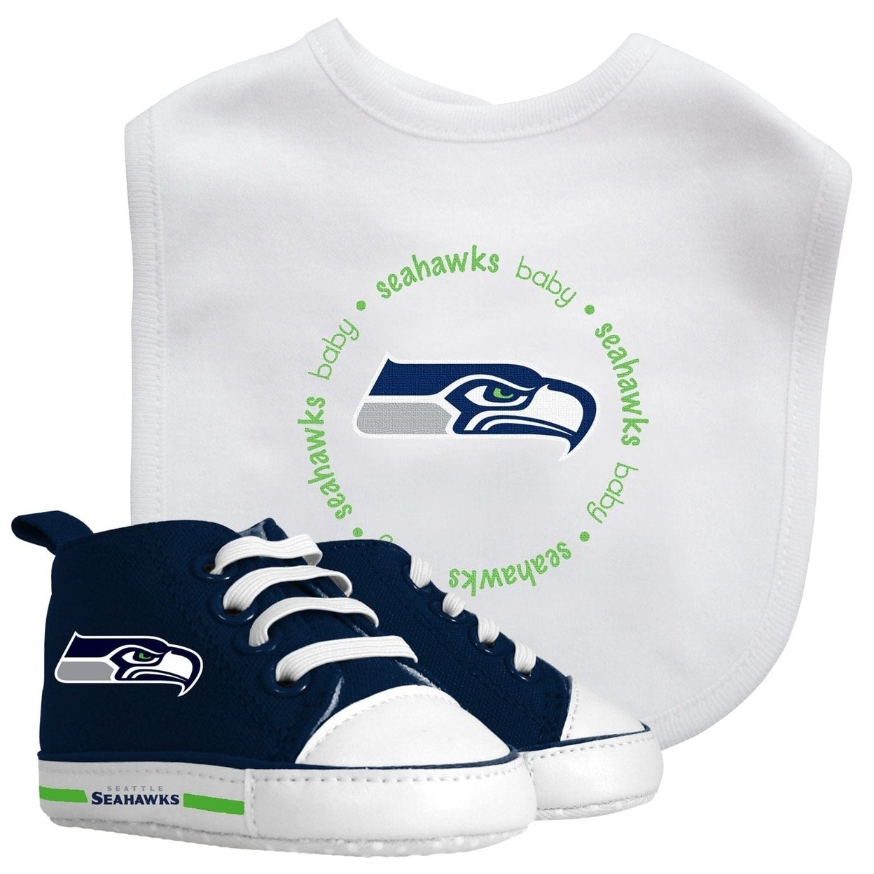 Seattle Seahawks Baby Gift Set Bib And Pre-Walker Shoes Unisex 100% Cotton