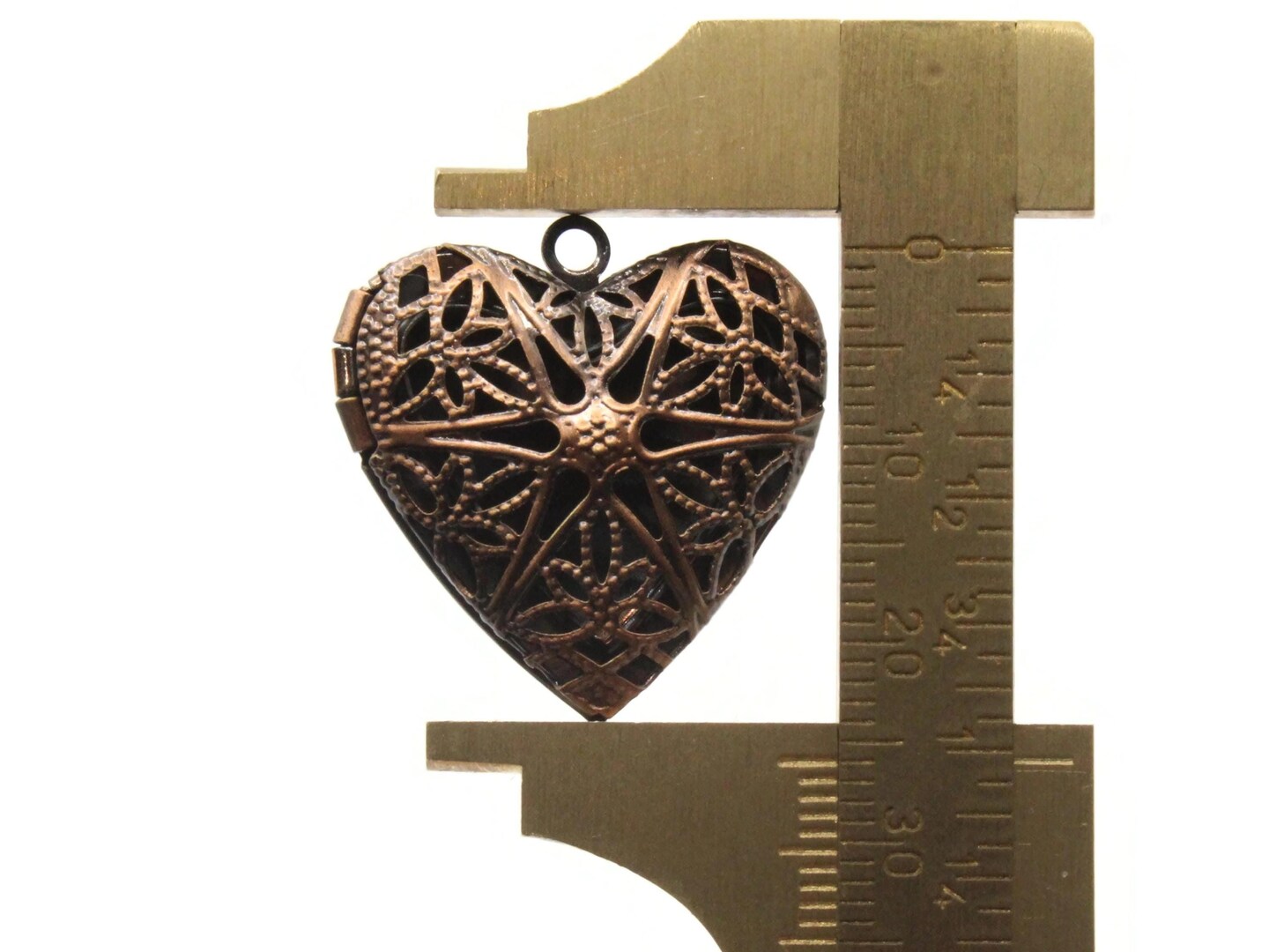 26mm Filigree Heart Antique Copper Tone Brass Locket Charm Diffuser Pendant