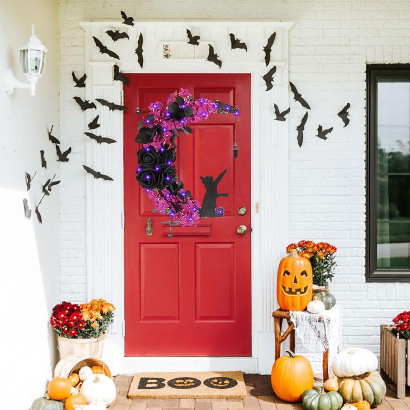 Halloween Black Moon Cat Wreath Signs