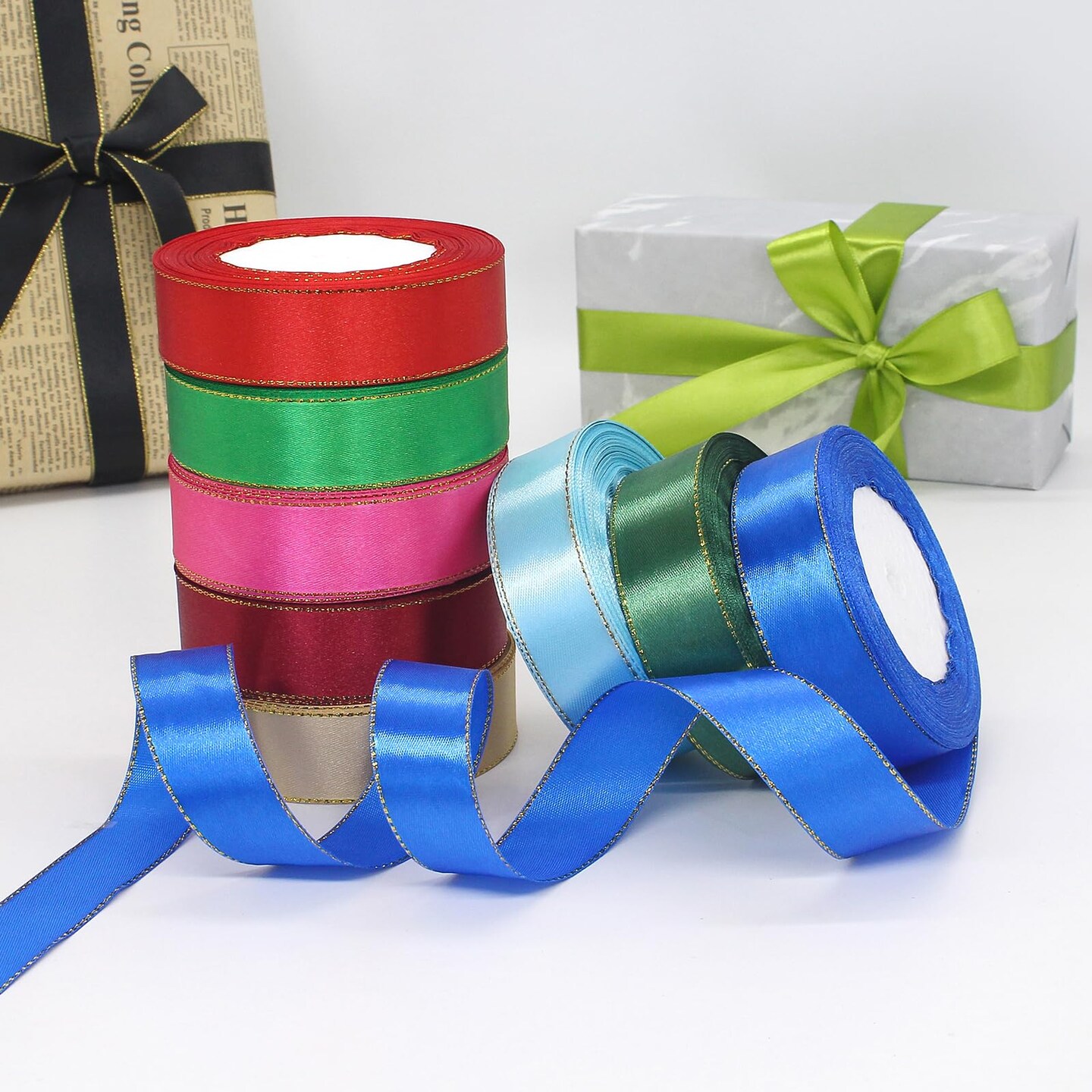 Gift Wrapping Satin Ribbon for Valentine's Day Flower Bouquet Arts Crafts Sewing 25 Yard Each Roll Ribbon for Trim Bow Merry Christmas Decoration (12 Colors Mix, 1 inch Width)