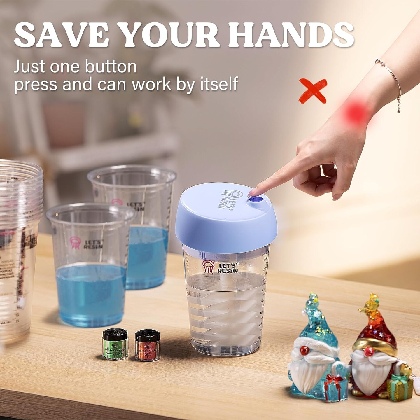 LET&#x27;S RESIN Auto Resin Mixer, Hands-Free Easy Clean Epoxy Mixer, Electric Stirrer for 24Fl.oz Mixing, Resin Supplies for Resin Casting, Molds, Soap Making(10pcs 32oz Mixing Cups) Blue