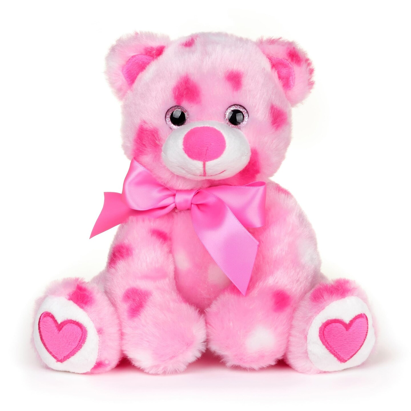 Bearington Collection Pink Plush Stuffed Animal Teddy Bear With Hearts, Adorable, Soft Cuddly Plush With A Pink Bow, Gift For Birthdays, Holidays &#x26; Special Occasions Like Valentines Day, 8.5 inches