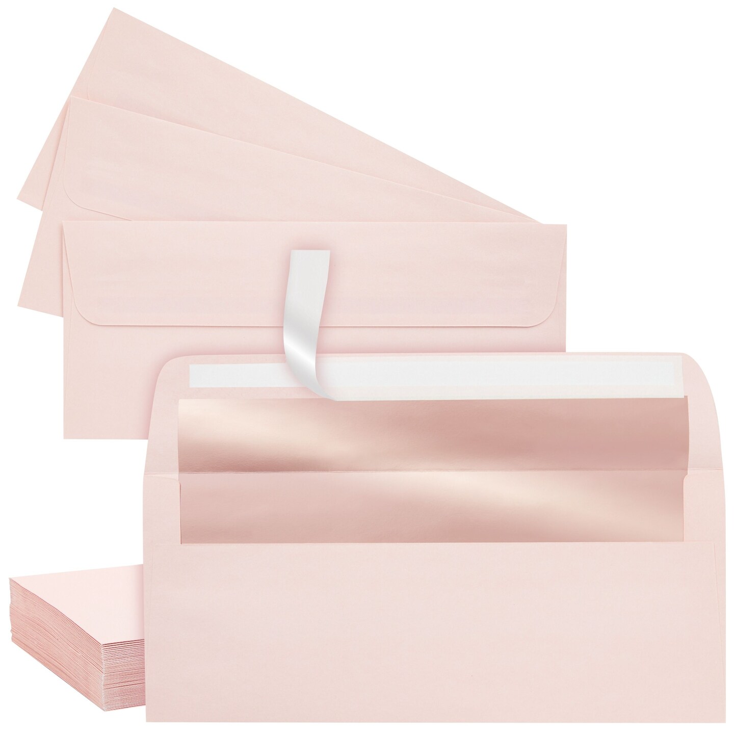 50-Pack #10 Blush Pink Envelopes with Metallic Rose Gold Foil Lining for Party Invitations, Mailing Business Letters, Invoices, Baby Showers, Weddings (4 1/8 x 9 1/2 in)