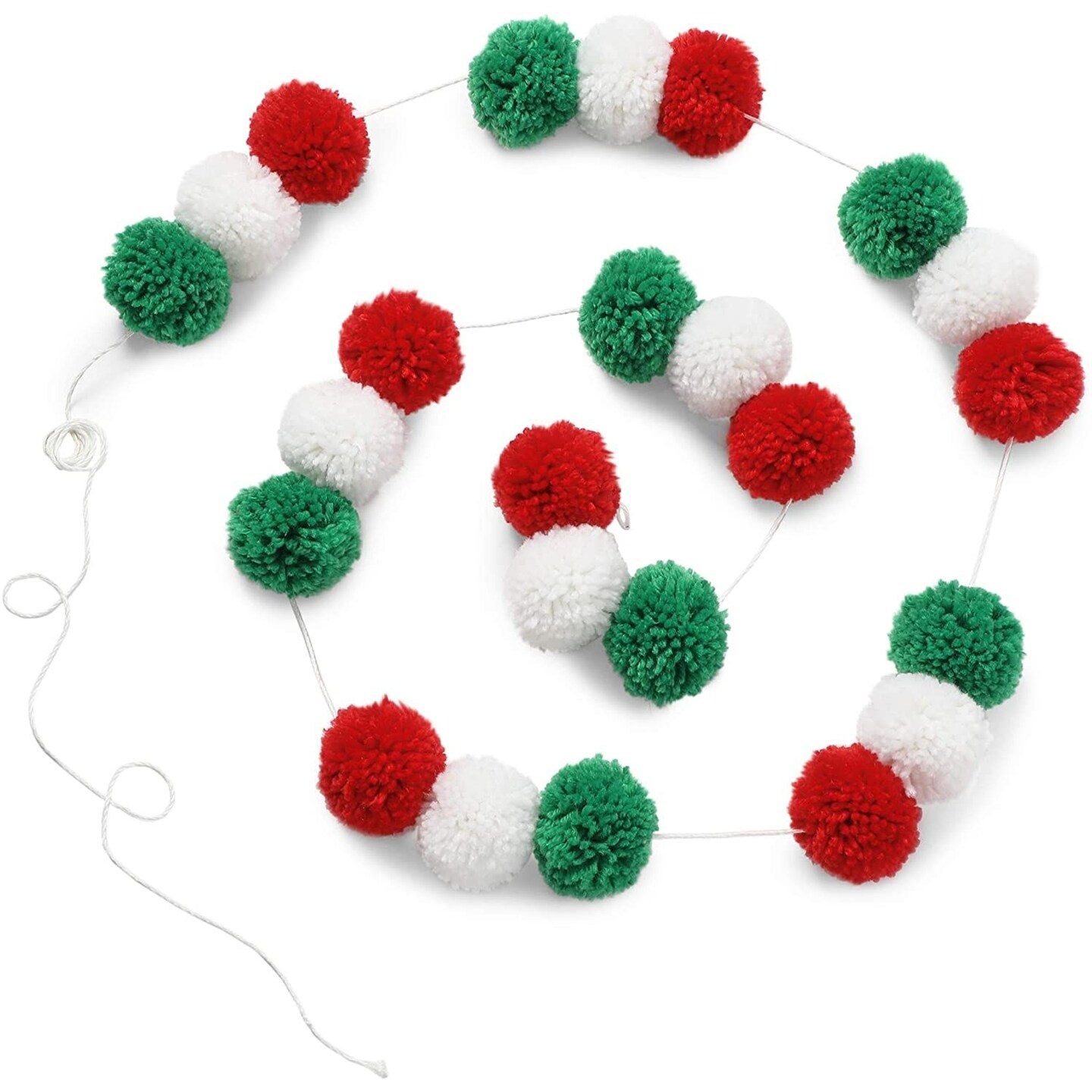 Blue Panda 10 Feet Colorful Wool Pom Pom Garland for Birthday Decorations, 24 Balls Fun Festive Christmas Pom Pom Garland for Xmas Displays on Winter Holiday Parties Celebrations (3 Colors)