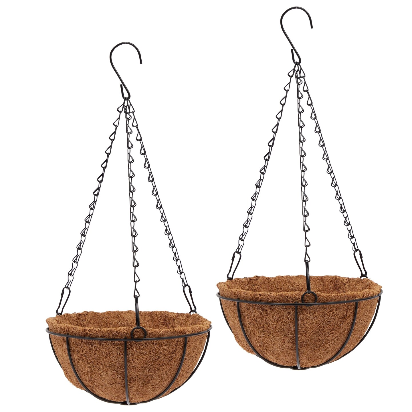 Black Metal Hanging Planter Basket with Coco Liners (8 x 17.5 In, 2 Pack)
