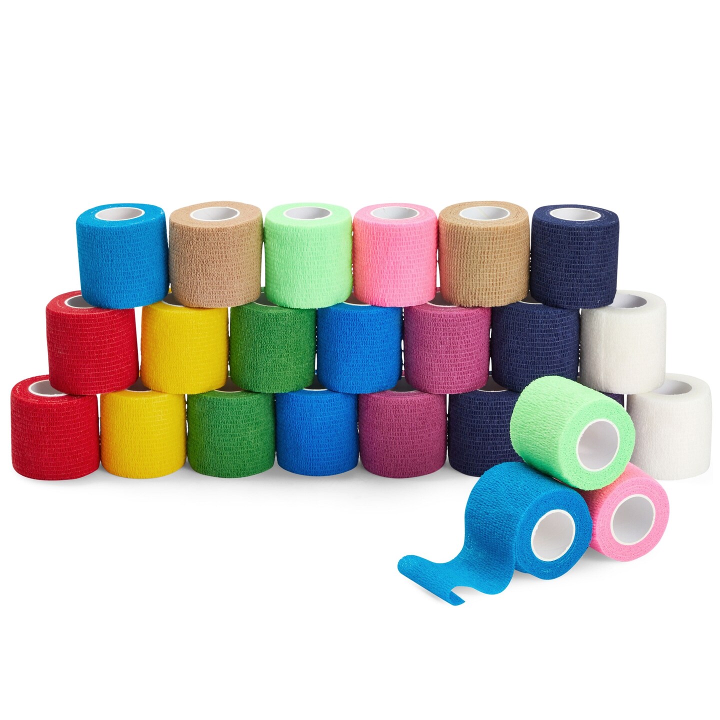 24-Rolls Self Adherent Bandage Wrap 2 inch x 5 Yards – Breathable Vet Tape, Elastic Cohesive for Wrist, Swelling, Sports, Tattoo (12 Bright Colors)