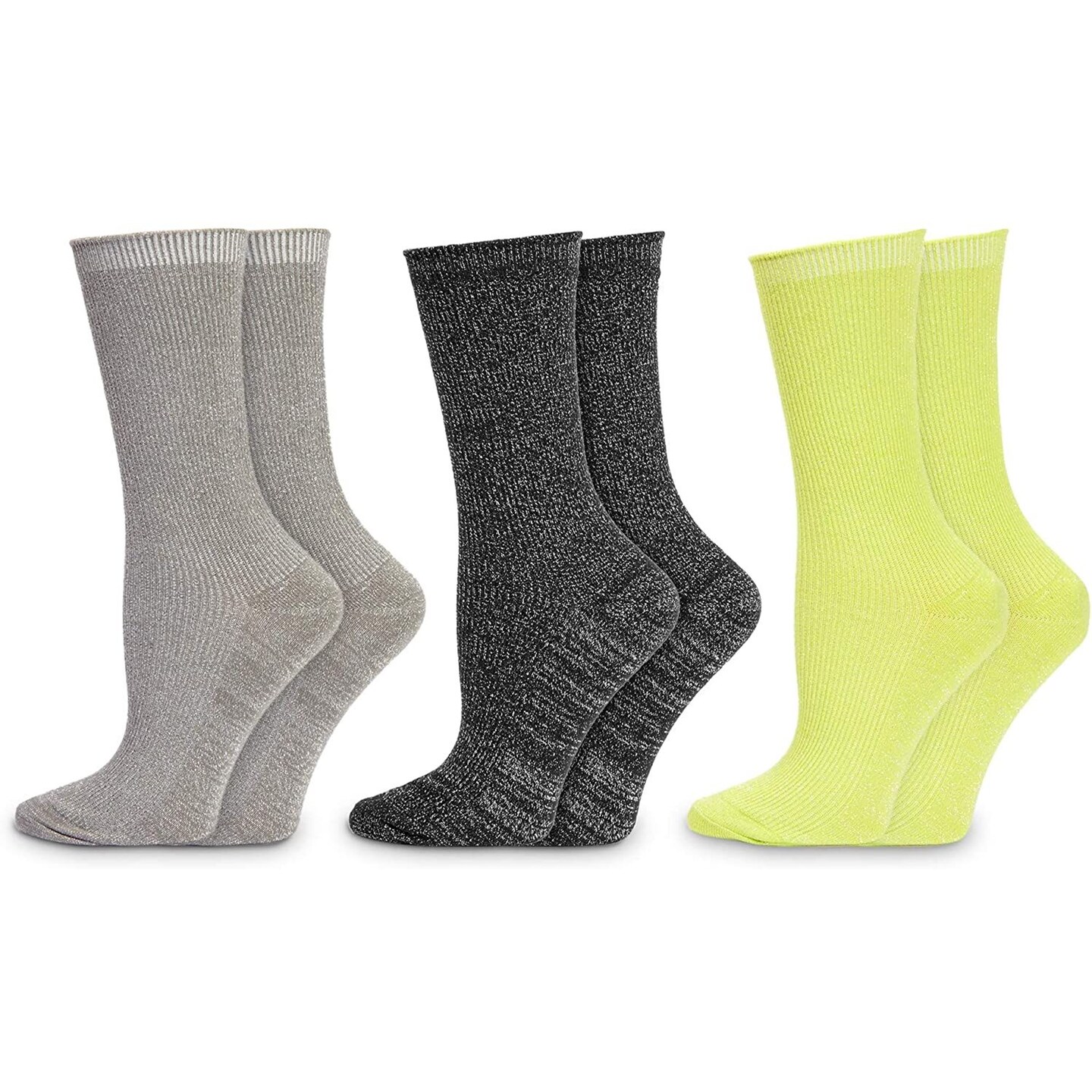 Glitter Ankle Socks for Women, 3 Metallic Colors (One Size, 3 Pairs)