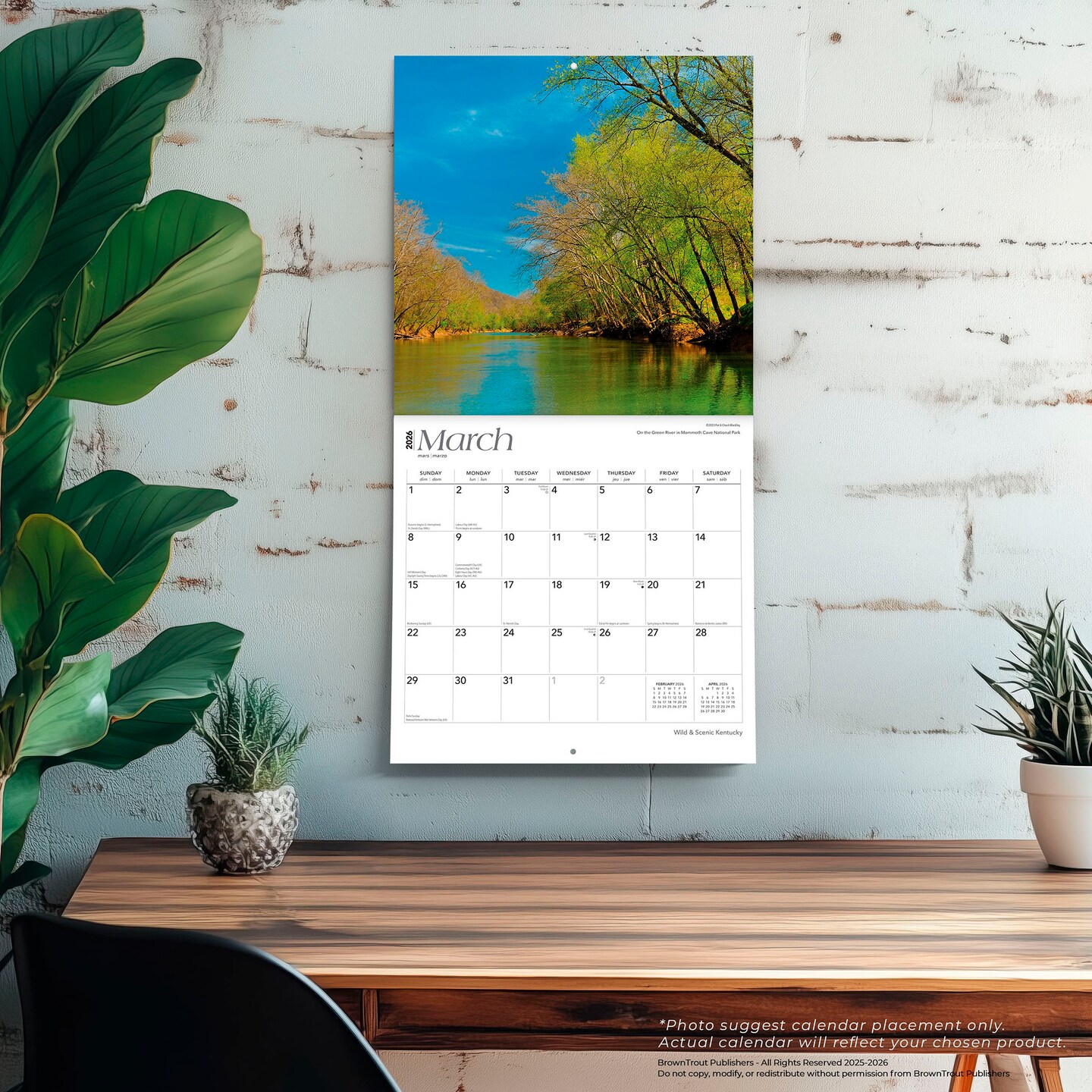 Kentucky Wild &#x26; Scenic | 2026 12 x 24 Inch (Hanging) Monthly Square Wall Calendar | Plastic-Free