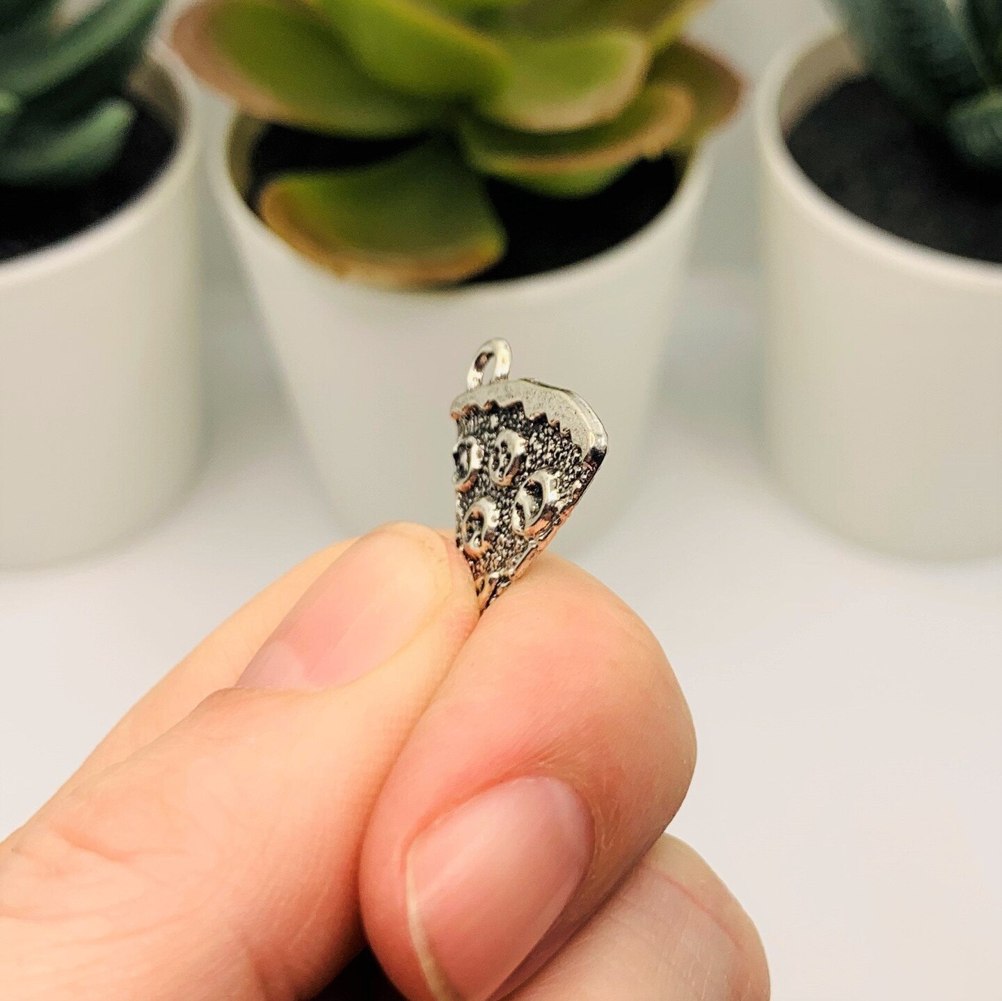 4, 20 or 50 Pieces: Silver Pepperoni Pizza Slice Charms