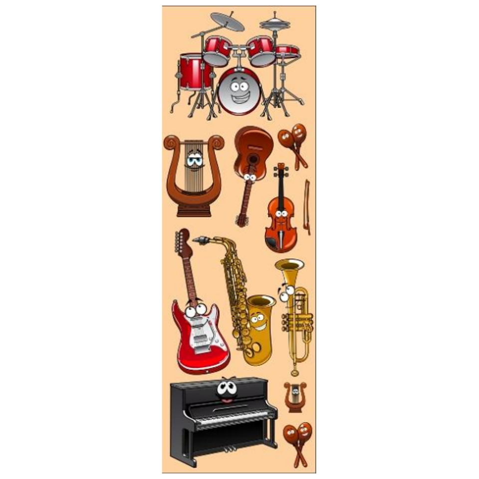 Music Themed Die-Cut Stickers – 6 Sheets – Musical Instruments Stickers for Classroom Crafts, Scrapbooking & Kids Art Projects