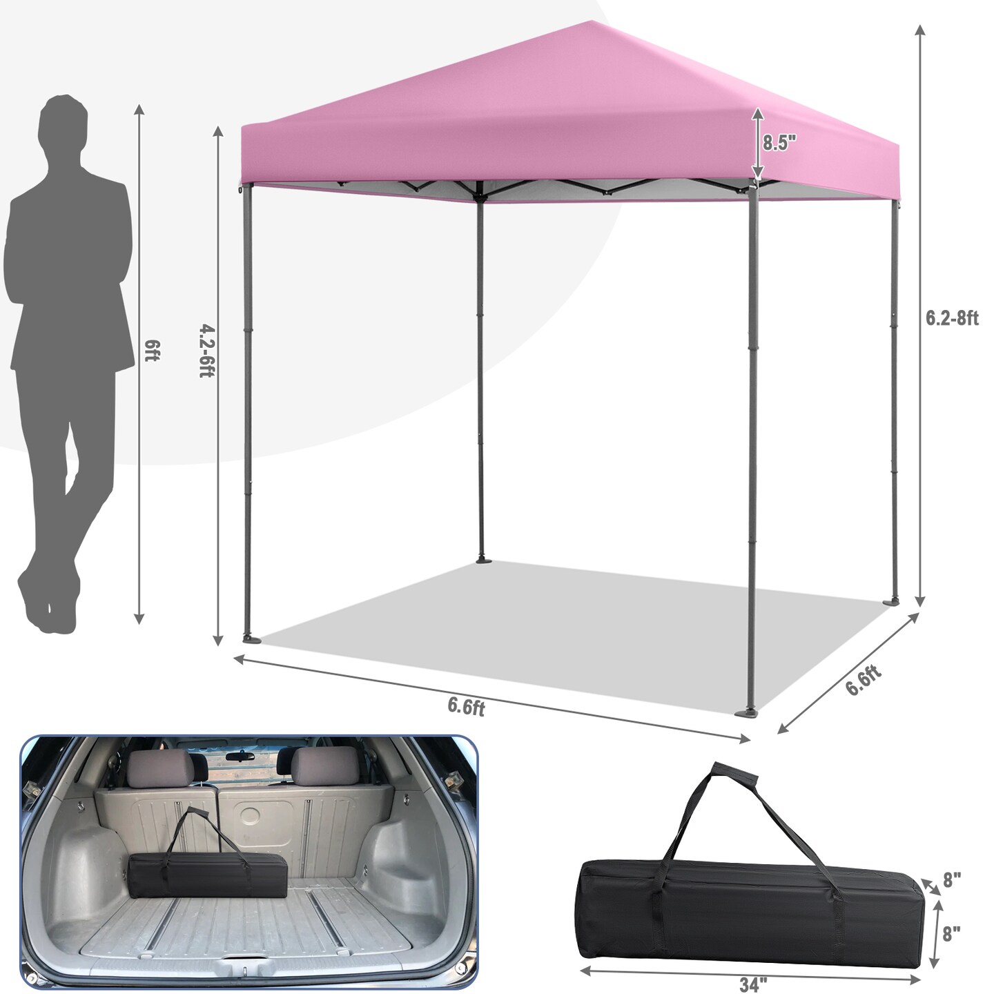6.6x6.6 Ft Portable Pop Up Canopy Tent with Carry Bag Quick Setup Outdoor Shelter with UV Protection
