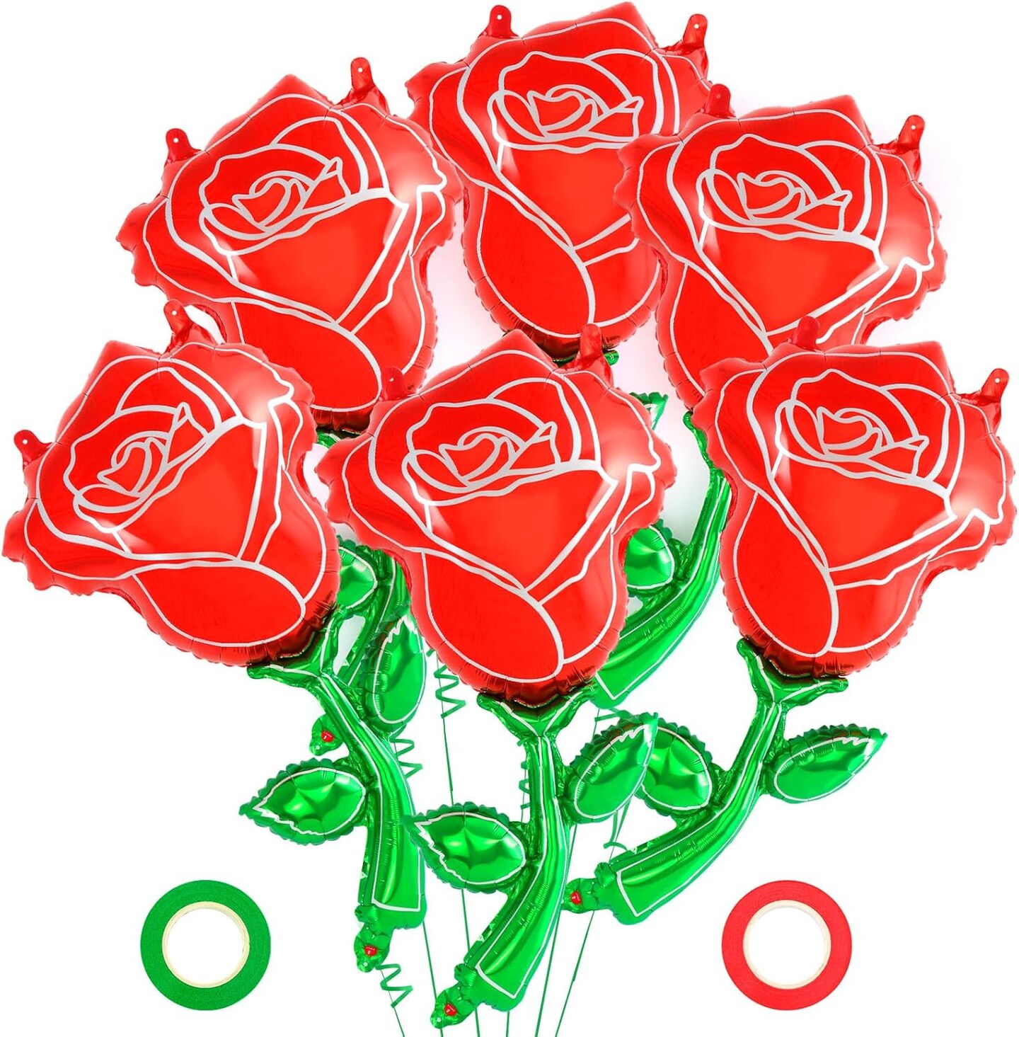 6 Pcs Red Rose Balloons,37 Inch Giant Rose Foil Balloons Rose Shaped Balloons,Red Rose Flower Balloon Valentines Day Balloon for Birthday Wedding Valentines Day Flower Theme Party Decoration