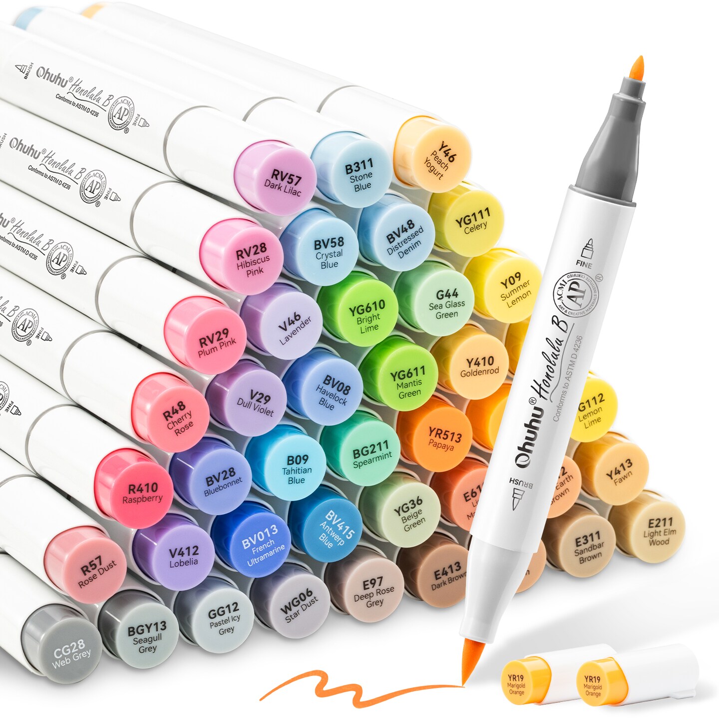 Ohuhu 48 Mid-Tone Alcohol Markers - Dual Tip Art Markers - Honolulu/ Honolulu B