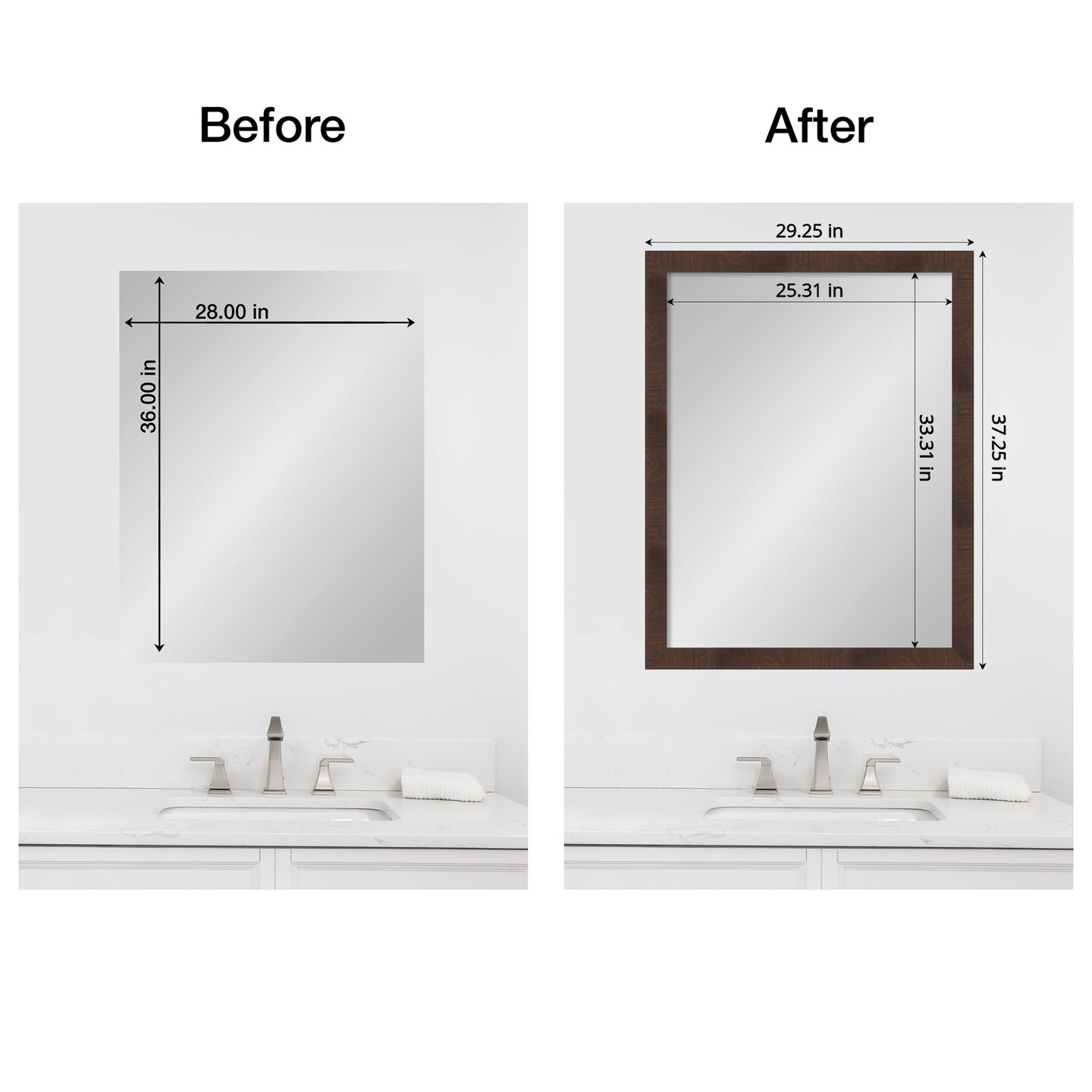 Amanti Art Mirror Makeover Bathroom Mirror Frame Border Kit - Fully Assembled Peel and Stick Frame - Mirror NOT Included - Wildwood Brown Narrow Trim