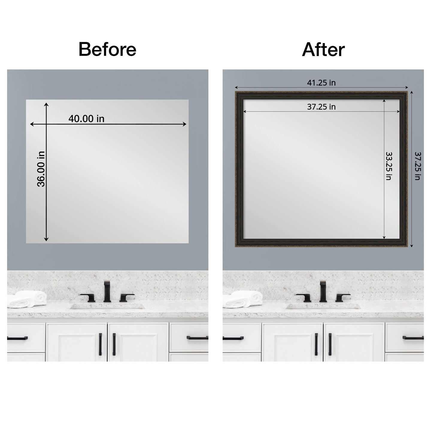 Amanti Art Mirror Makeover Bathroom Mirror Frame Border Kit - Fully Assembled Peel and Stick Frame - Mirror NOT Included - Accent Bronze Narrow Trim