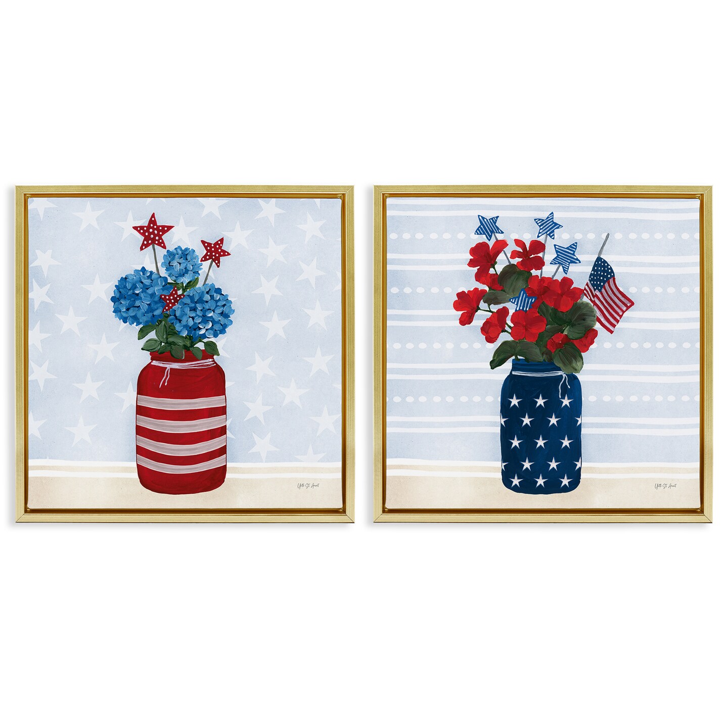 Stupell Industries Patriotic Stripes & Stars Florals 2pc Floater Framed Canvas Wall Art Set Design by Yvette St. Amant