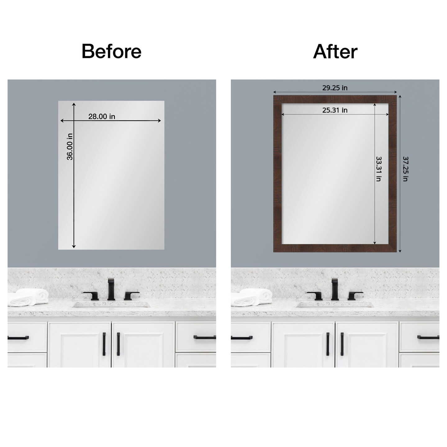Amanti Art Mirror Makeover Bathroom Mirror Frame Border Kit - Fully Assembled Peel and Stick Frame - Mirror NOT Included - Wildwood Brown Narrow Trim