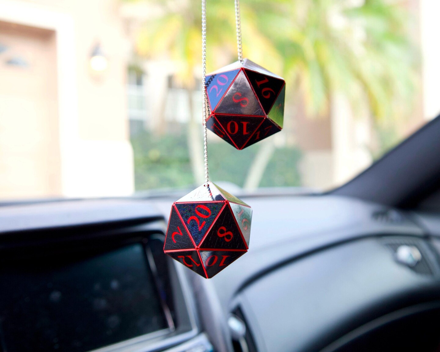 D20 Car Dice - 2 inch Black and Red Holographic - Custom hanging