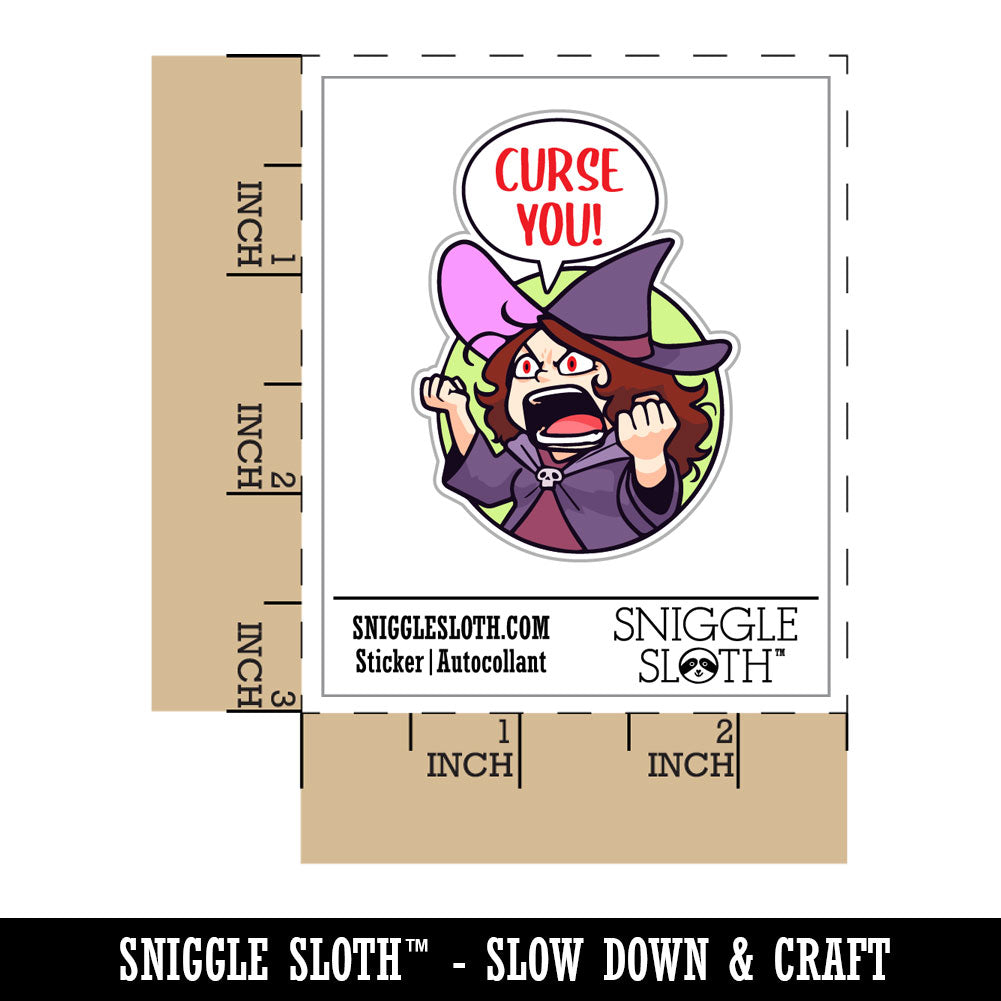 Water Bottle Sticker Set Curse You Angry Cartoon Witch Halloween Cute Waterproof Vinyl Stickers Pack Decal, Skateboard, Laptop, Car, Window, Bumper - 5 Pack