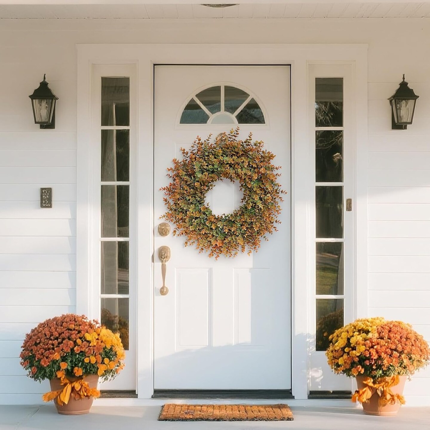 26&#x22; Fall Wreath for Front Door, Porch, Window - Large Artificial Boxwood Leaves