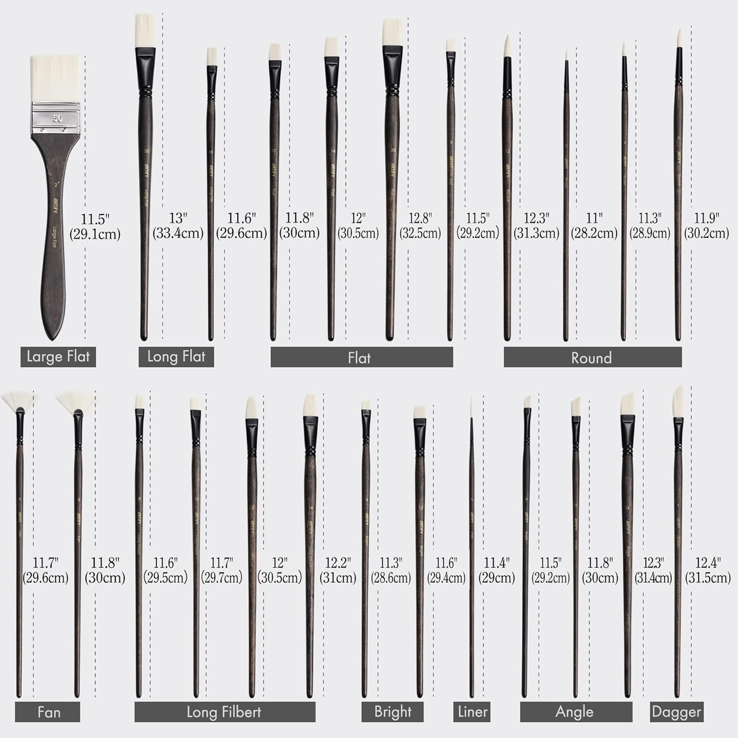 ARTIFY Oil Paint Brush Set, 24 Pieces Long Handle Hard Nylon Hair Acrylic Paint Brushes, Professional Artist Paint Brushes for Oil, Acrylic, and Watercolor Painting