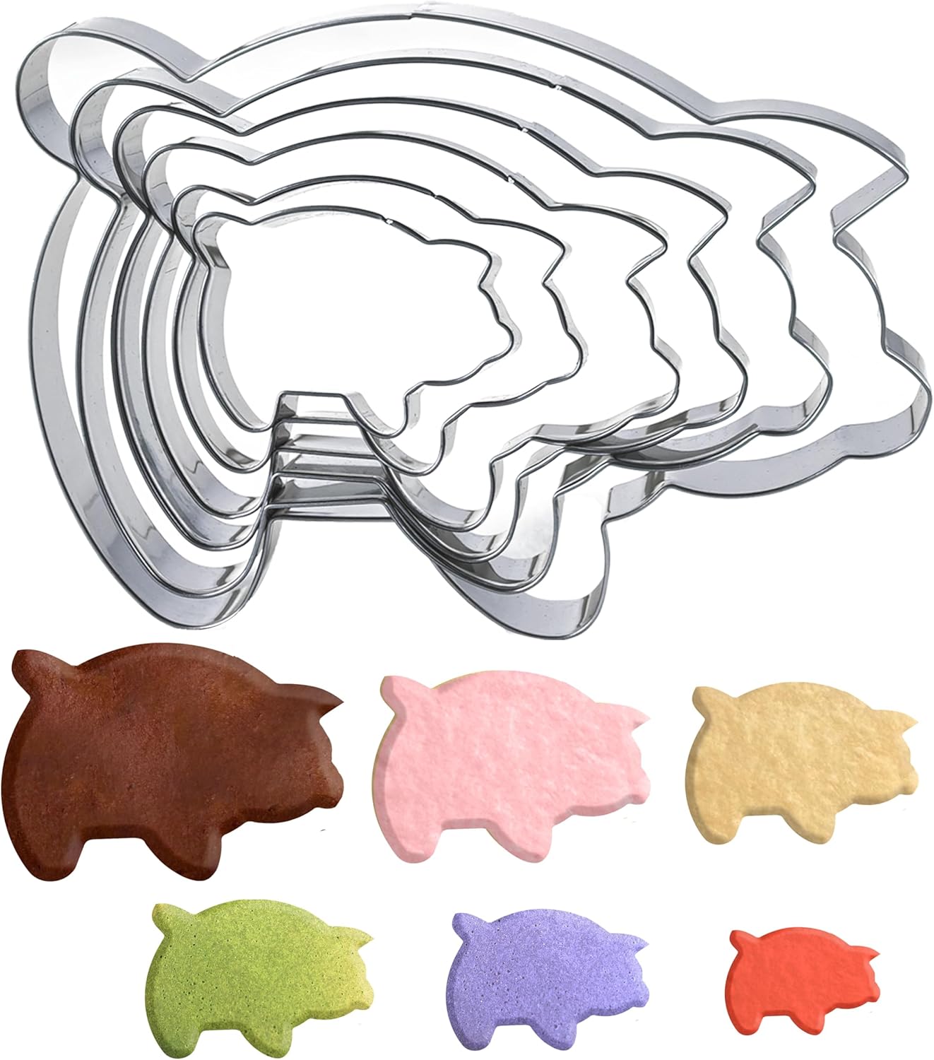 6PC Stainless Steel Pig Cookie Cutters Mexican - 5.5", 4.5", 4", 3.5", 2.5", 2.0",Perfect for Mexican Concha Bread - Concha Cutter and Concha Stamp,Baking Tools for Pig Shaped Pastry and Bread Making