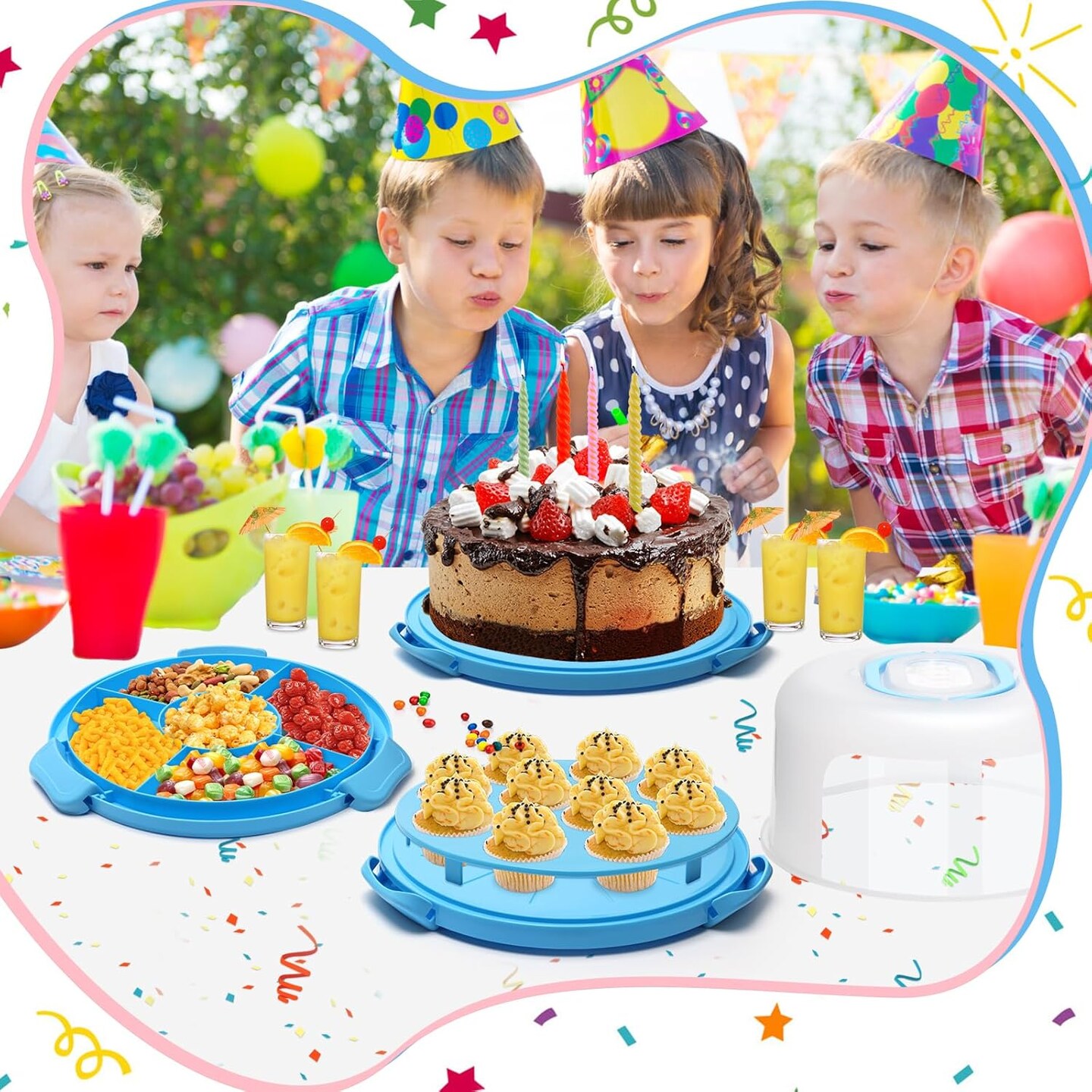 Cake Carrier with Lid and Handle 11inch Round Cake Carrier Portable Cake Stand Plastic Pie Carrier Cake Storage Container for Transport Cakes, Pies (Blue)