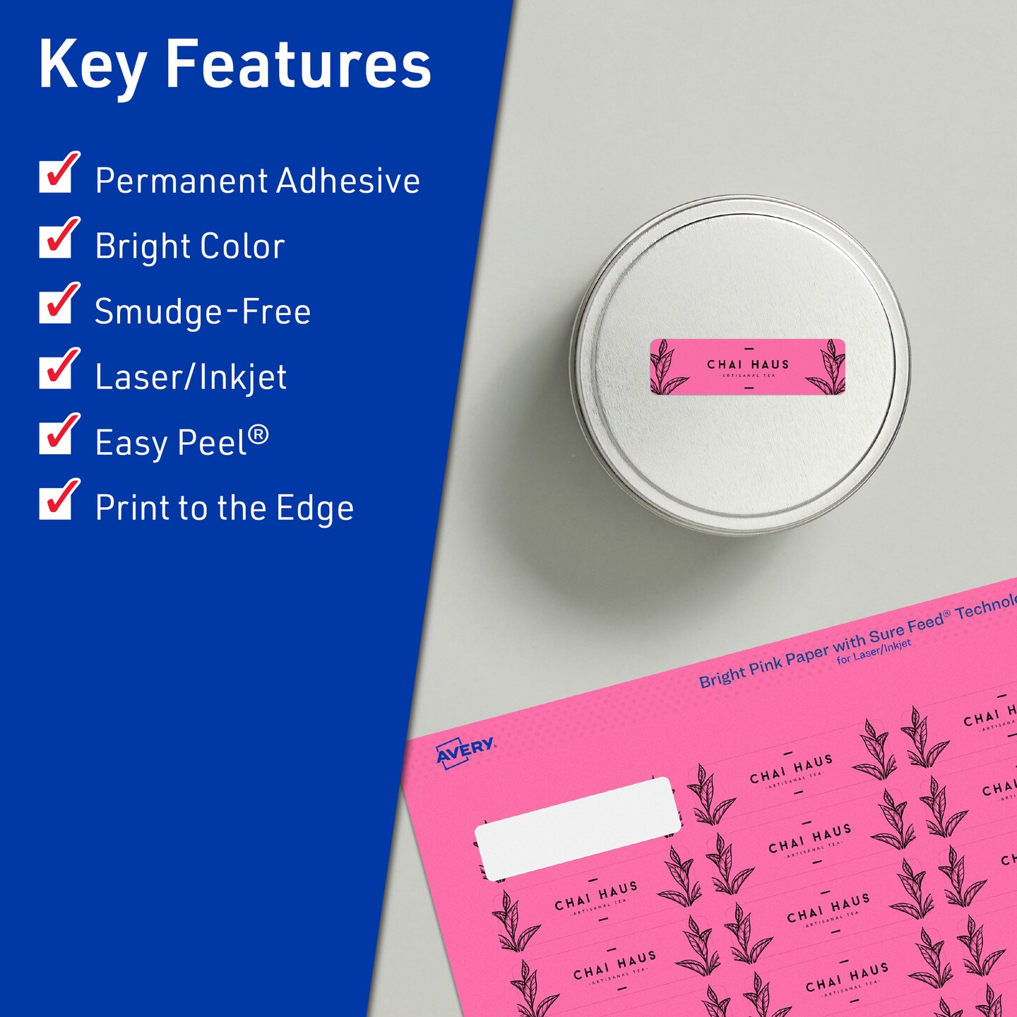 Avery Bright Pink Paper Labels, 2/3&#x22; x 1-3/4&#x22; Rectangle