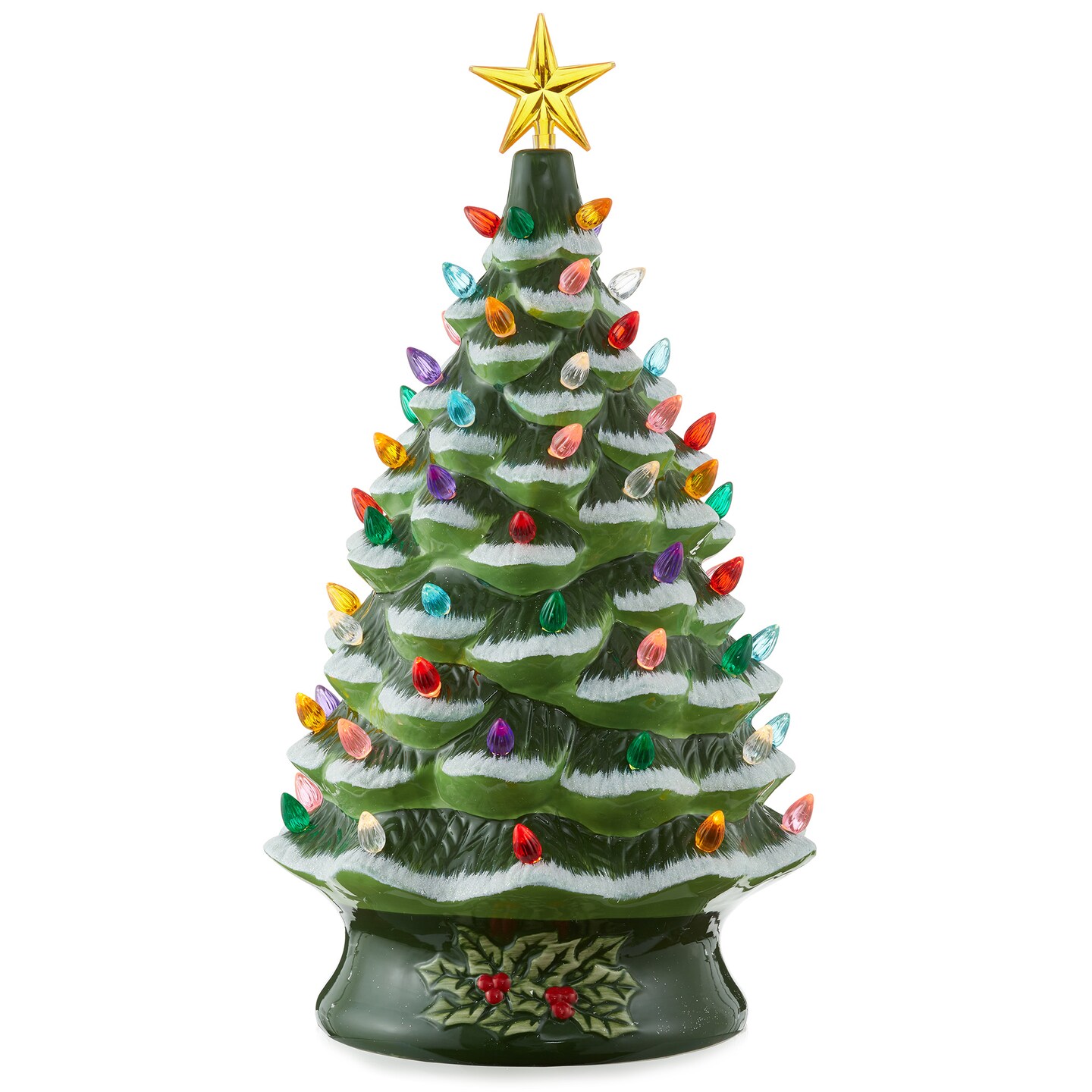 Casafield Hand Painted Ceramic Christmas Tree, 24-Inch Pre-Lit Tree with 148 Multi Color Lights and 2 Star Toppers