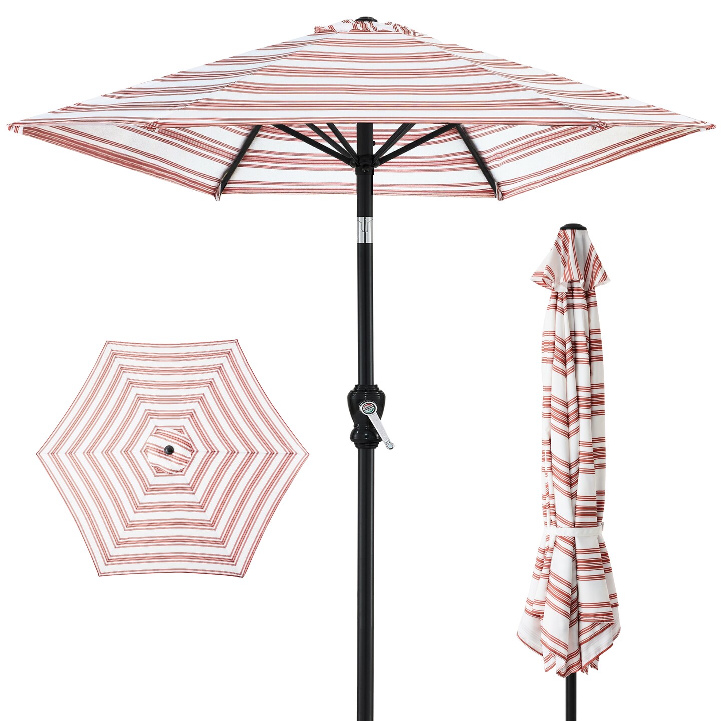 Best Choice Products 10ft Outdoor Steel Striped Market Patio Umbrella w/ Crank, Tilt Push Button, 6 Ribs