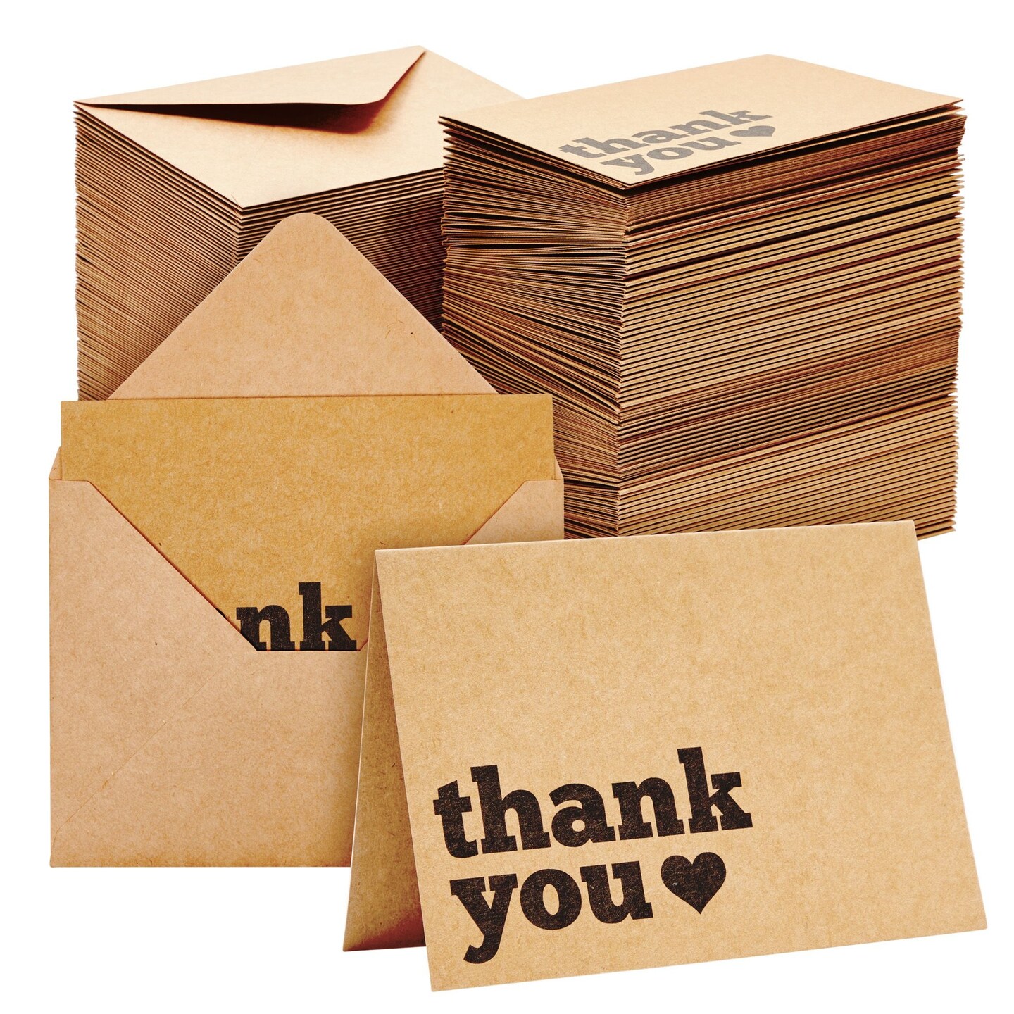 120 Pack Kraft Paper Thank You Cards with Envelopes - Bulk Thank You Cards for Wedding, Graduation, Baby Shower, Commerce (Heart Design, 3.5x5 In)