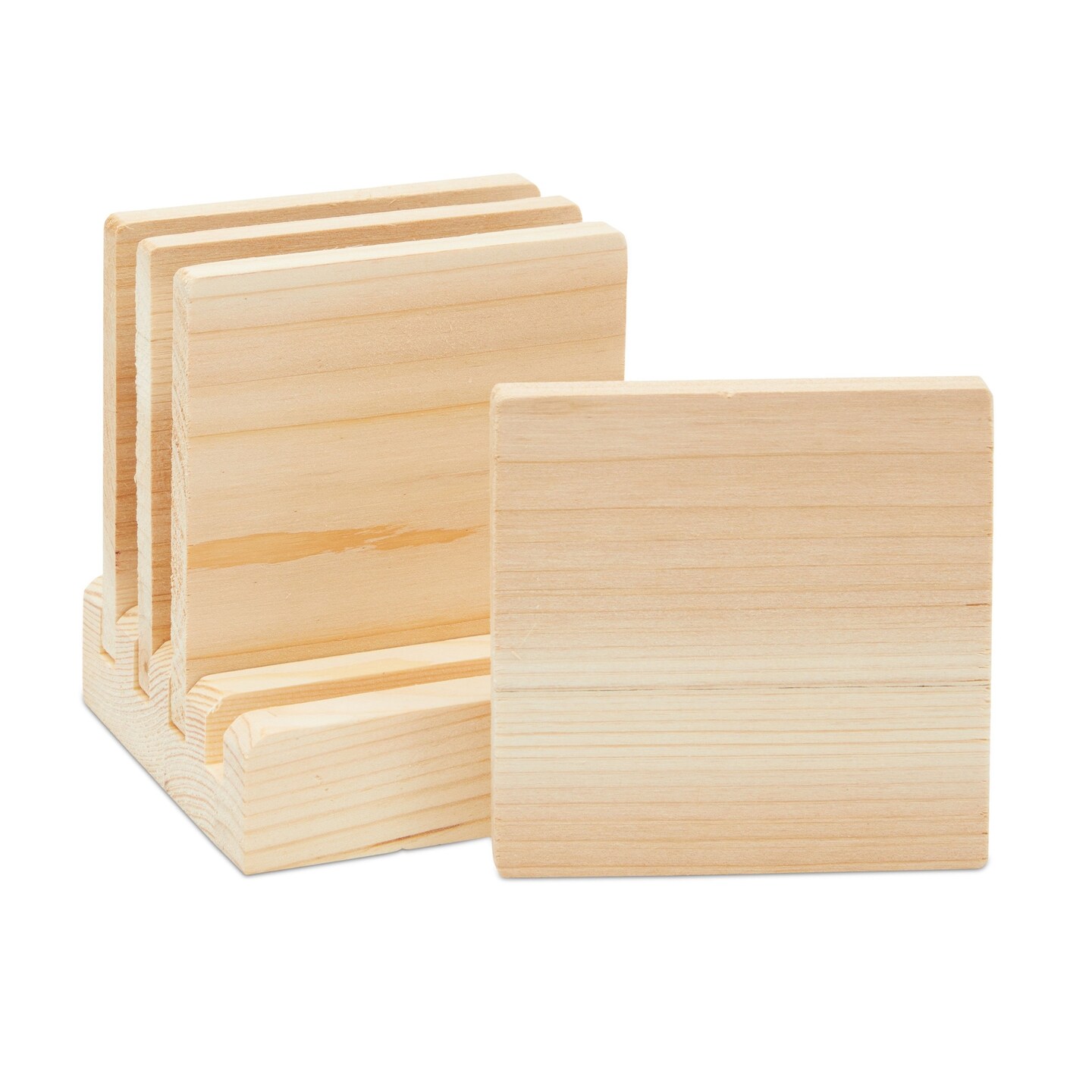 Unfinished Wood Coaster Set with Holder and Foam Dots (10 Pieces)