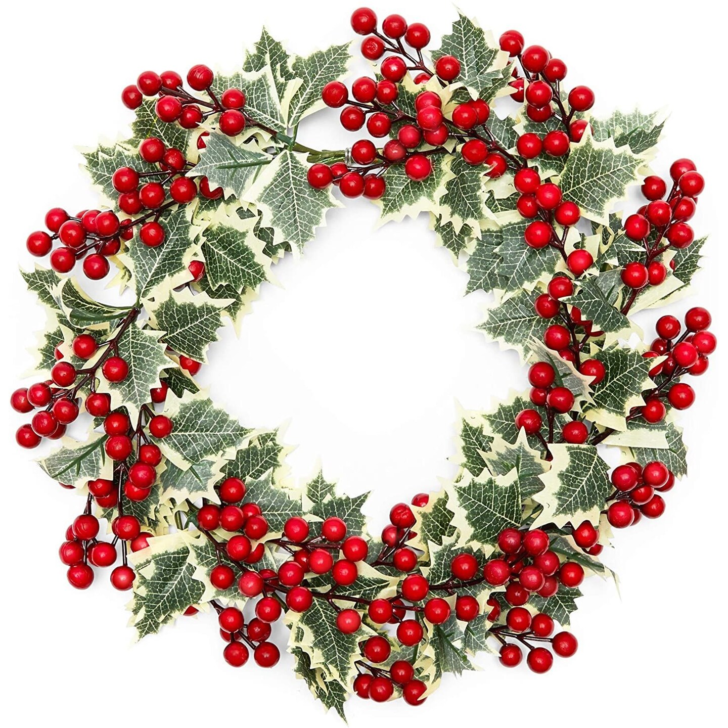 Artificial Christmas Wreath with Holly Berries for Front Doors (15.7 in, 1 Piece)