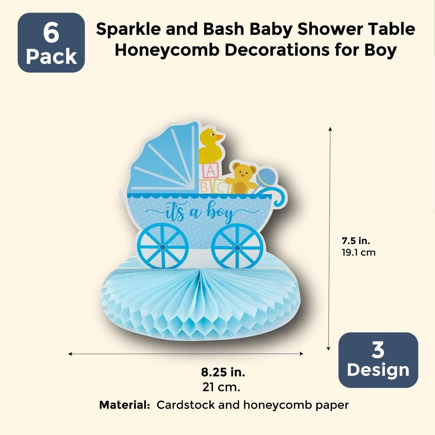 6 Pack Boy Baby Shower Table Decorations, Yellow Duck Honeycomb Centerpieces (8.25 x 7.5 In)