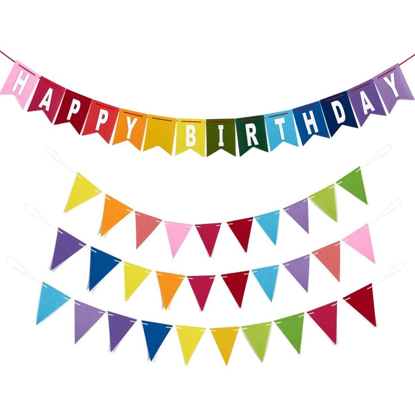 Shiny Happy Birthday Banner Silver Iridescent -NO DIY- Pre-Strung Happy...