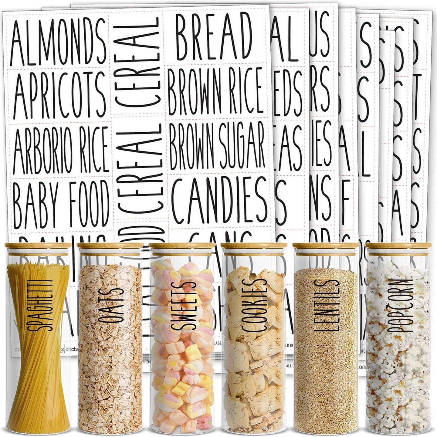Talented Kitchen 136 Pantry Labels for Food Containers - Preprinted Black All-Caps on Clear Kitchen Food Labels for Organizing Storage Canisters &#x26; Jars (Water Resistant)