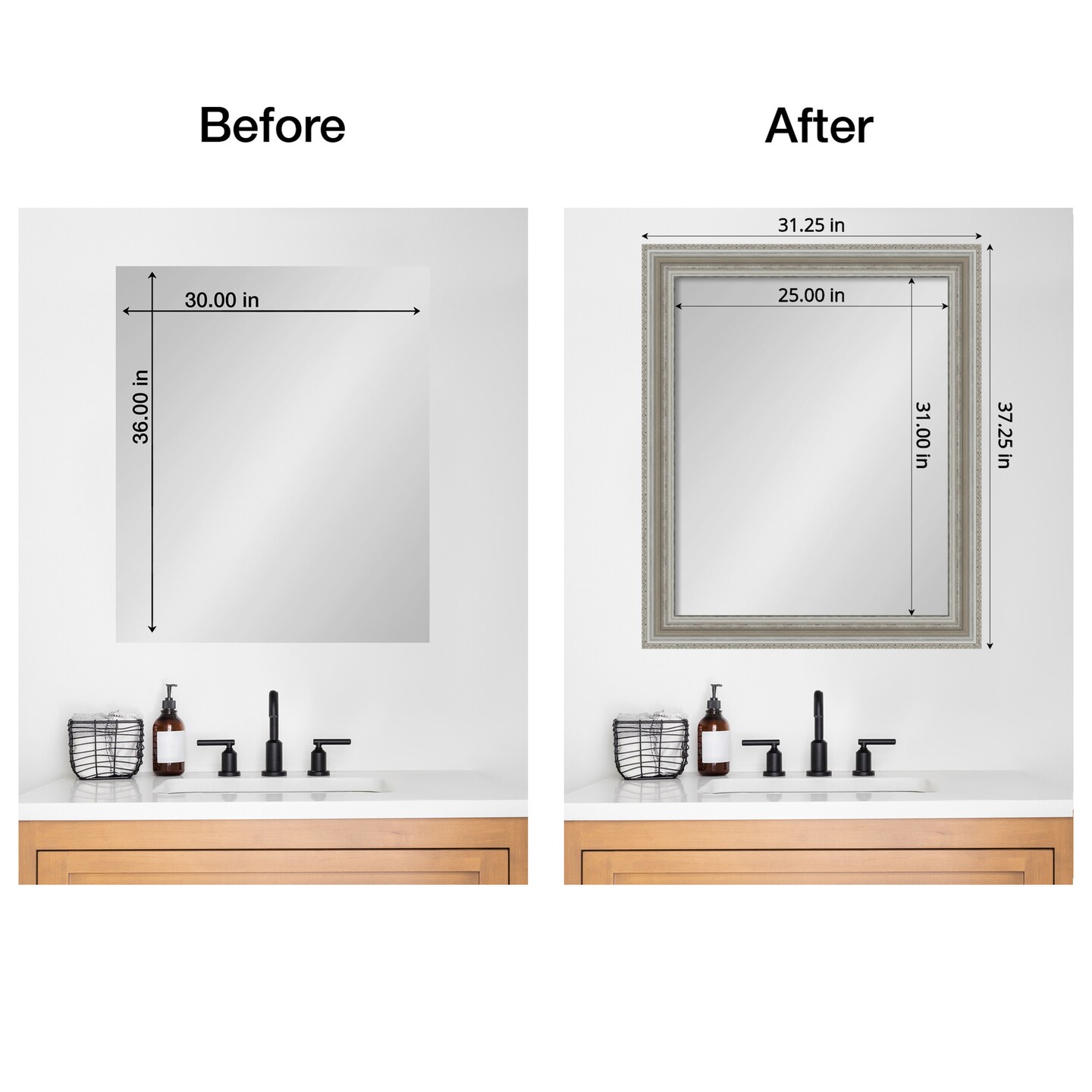 Amanti Art Mirror Makeover Bathroom Mirror Frame Border Kit -  Fully Assembled Peel and Stick Frame - Mirror NOT Included - Parlor Trim
