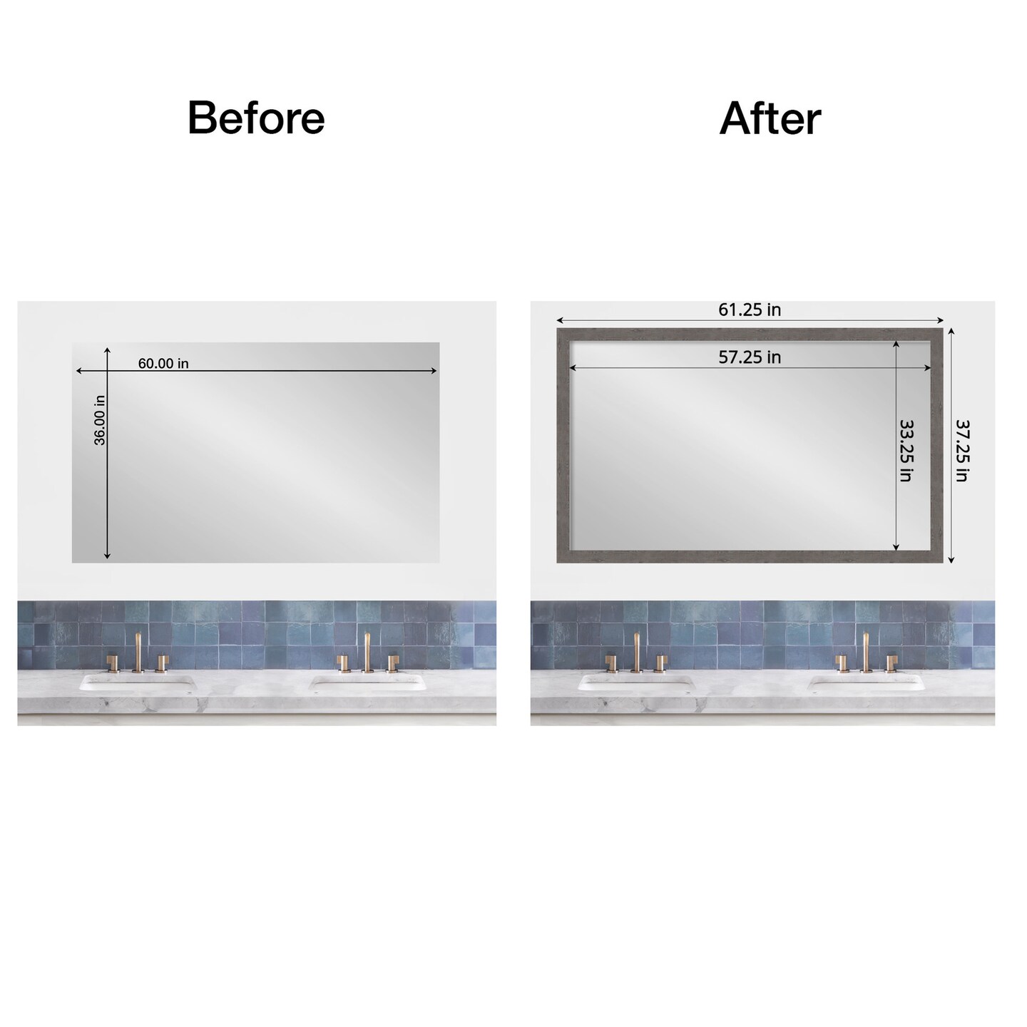 Amanti Art Mirror Makeover Bathroom Mirror Frame Border Kit - Fully Assembled Peel and Stick Frame - Mirror NOT Included - Rustic Plank Narrow Trim