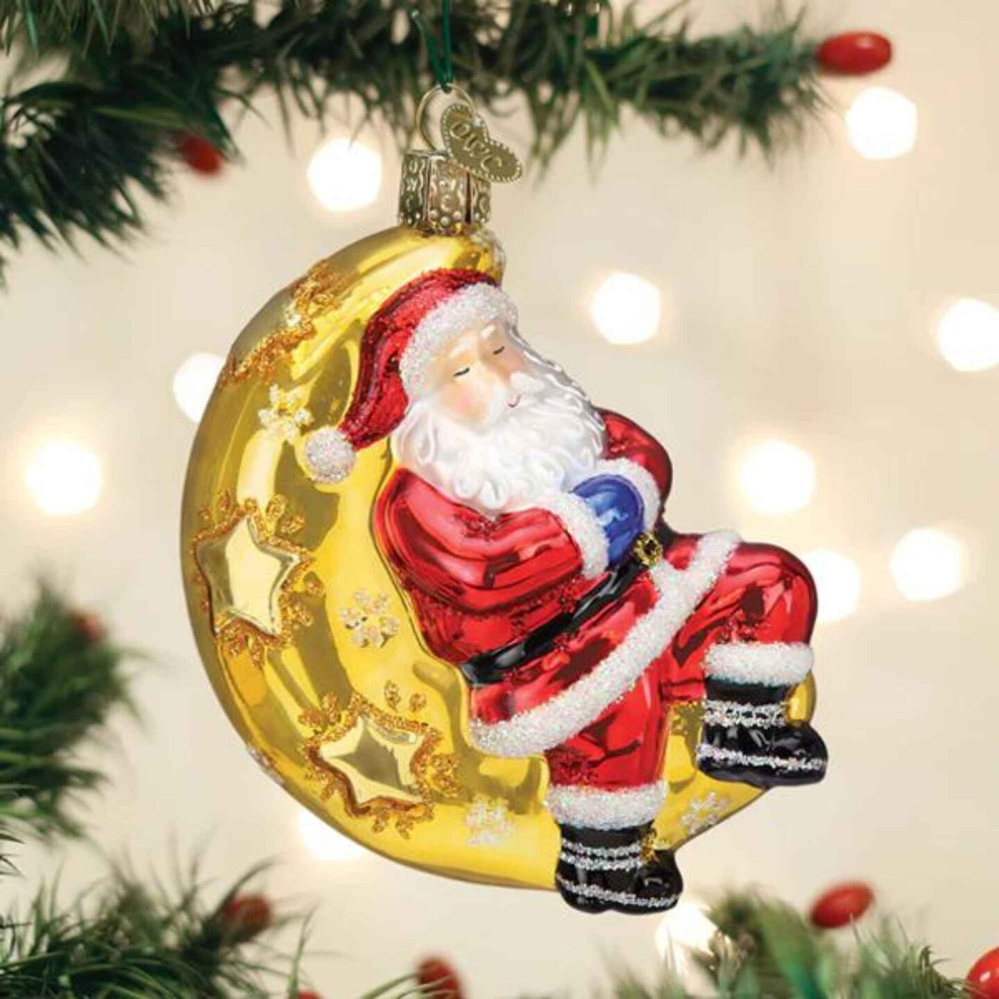 Old World Christmas 4.0 Inch Moonlight Santa Christmas Tree Ornament , Snooze Moon Ornament