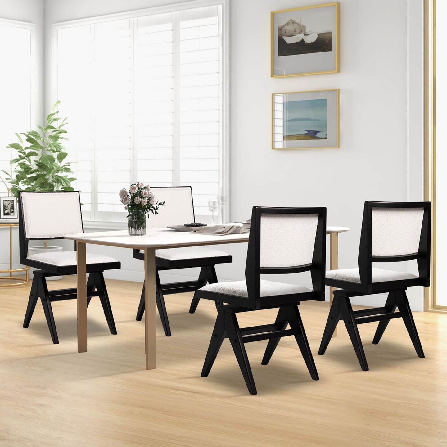 Costway Mid Century Modern Dining Chairs Set of 2/4 Faux Shearling Upholstered Dinner Chairs