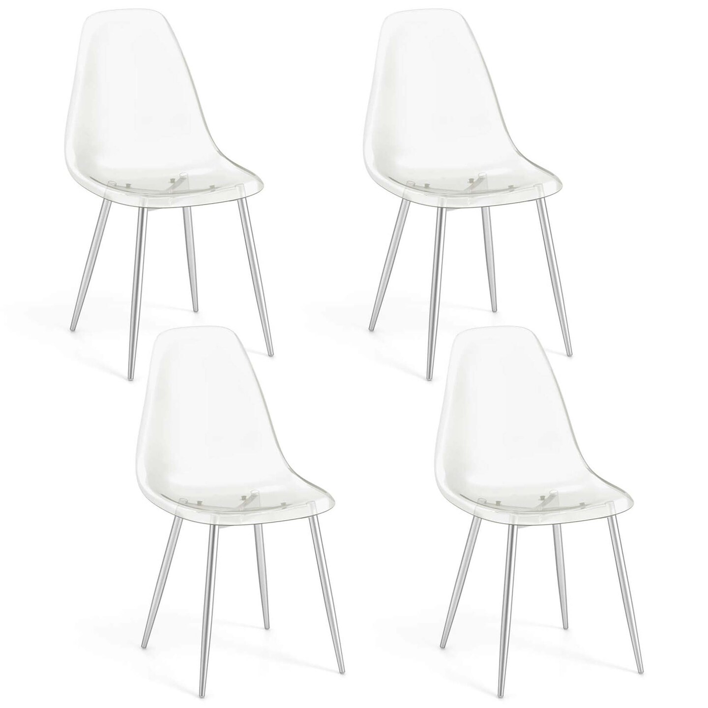 Costway Dining Chair Set of 4 with Heavy-Duty Electroplated Metal Legs Curved Back Armless