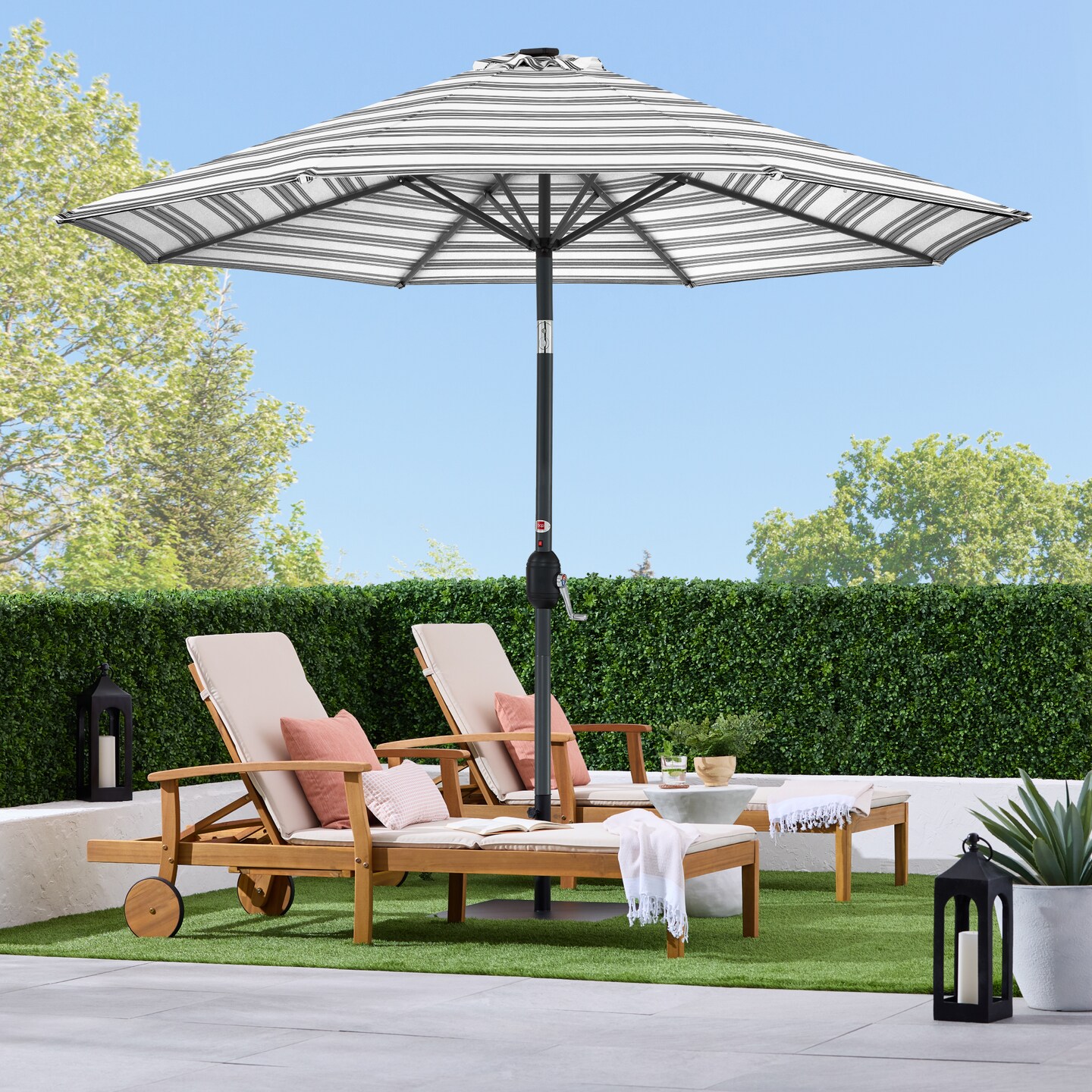 Best Choice Products 10ft Solar LED Lighted Striped Patio Umbrella w/ Crank, Tilt, Push Button, 6 Ribs