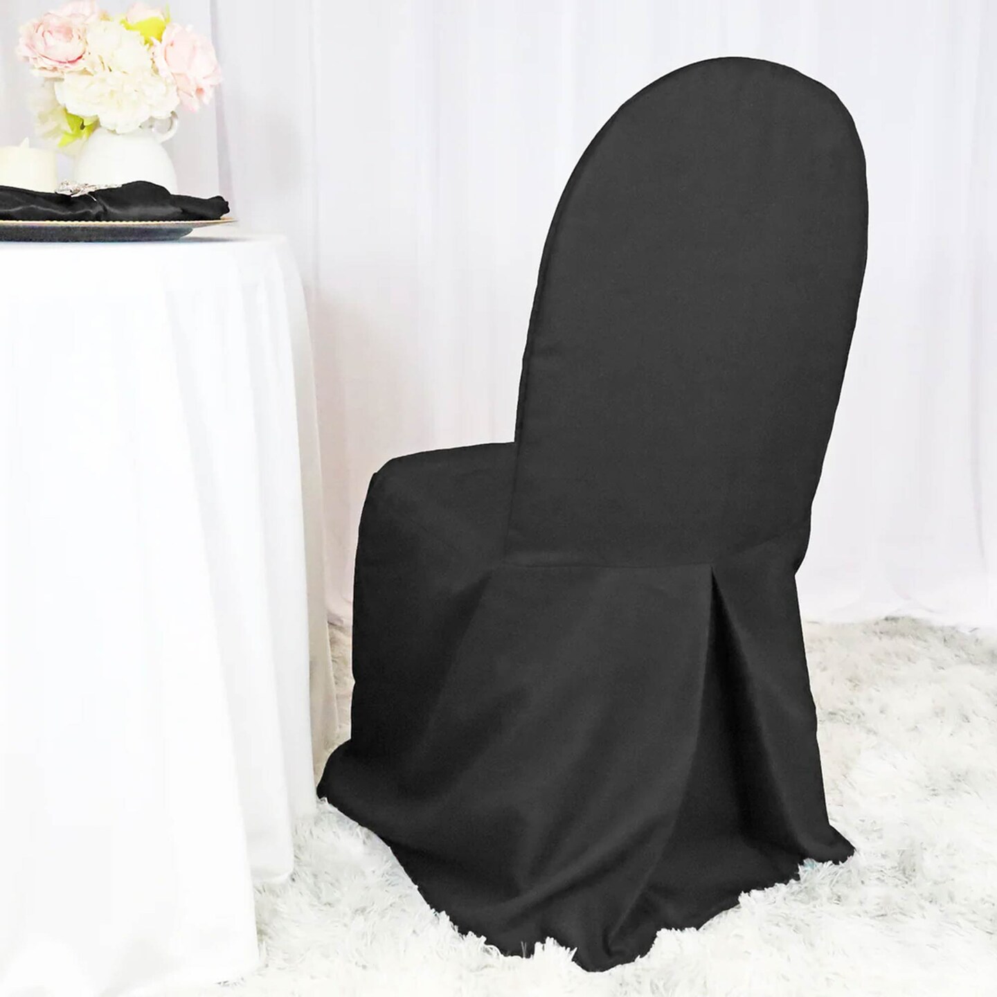 Black Polyester Banquet Chair Cover Durable Event Chair Slipcover