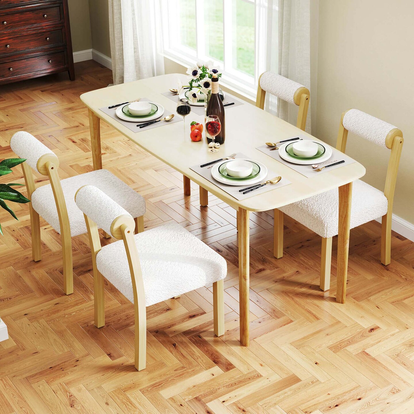 Costway Wooden Dining Chair Set of 2/4 Faux Sherpa Upholstered Kitchen Dining Room Chairs