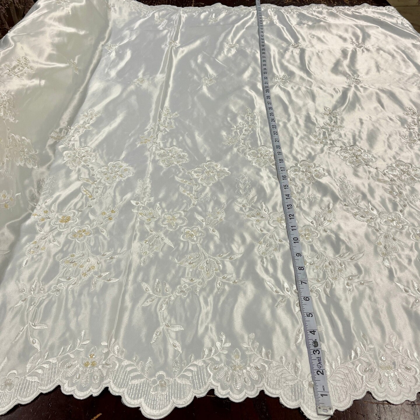 1 Yard Beaded Bridal Lace Fabric Embroidered on 100% Polyester Satin 54" Wide