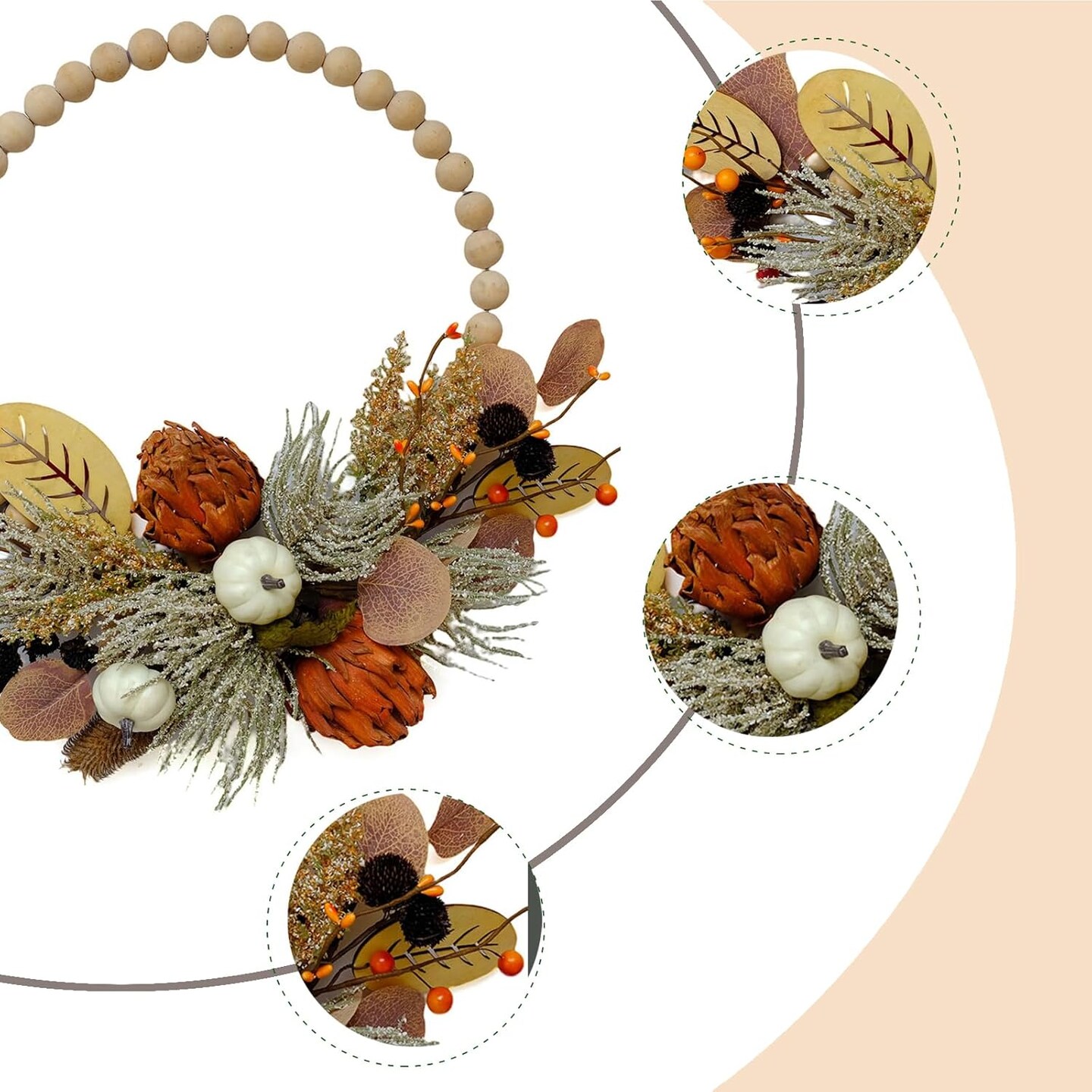 16&#x22; Fall Wood Bead Wreath - Brown