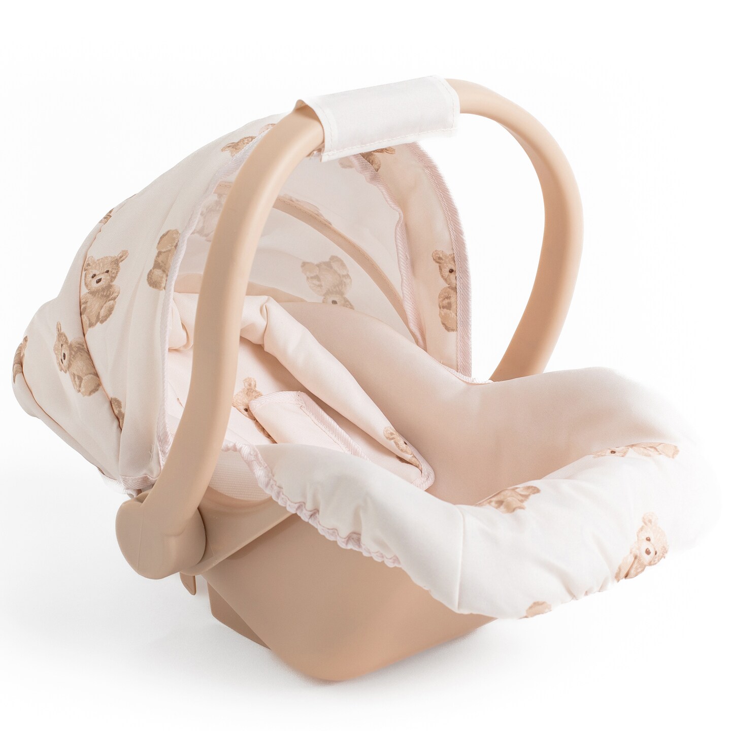 Roma Prams: Teddy Doll Car Seat - Beige-Cream-Bear, Carrier Travel Accessory, Adjustable Canopy & Handle, Roleplay Toy For Dolls Up To 16.5", Kids 3+